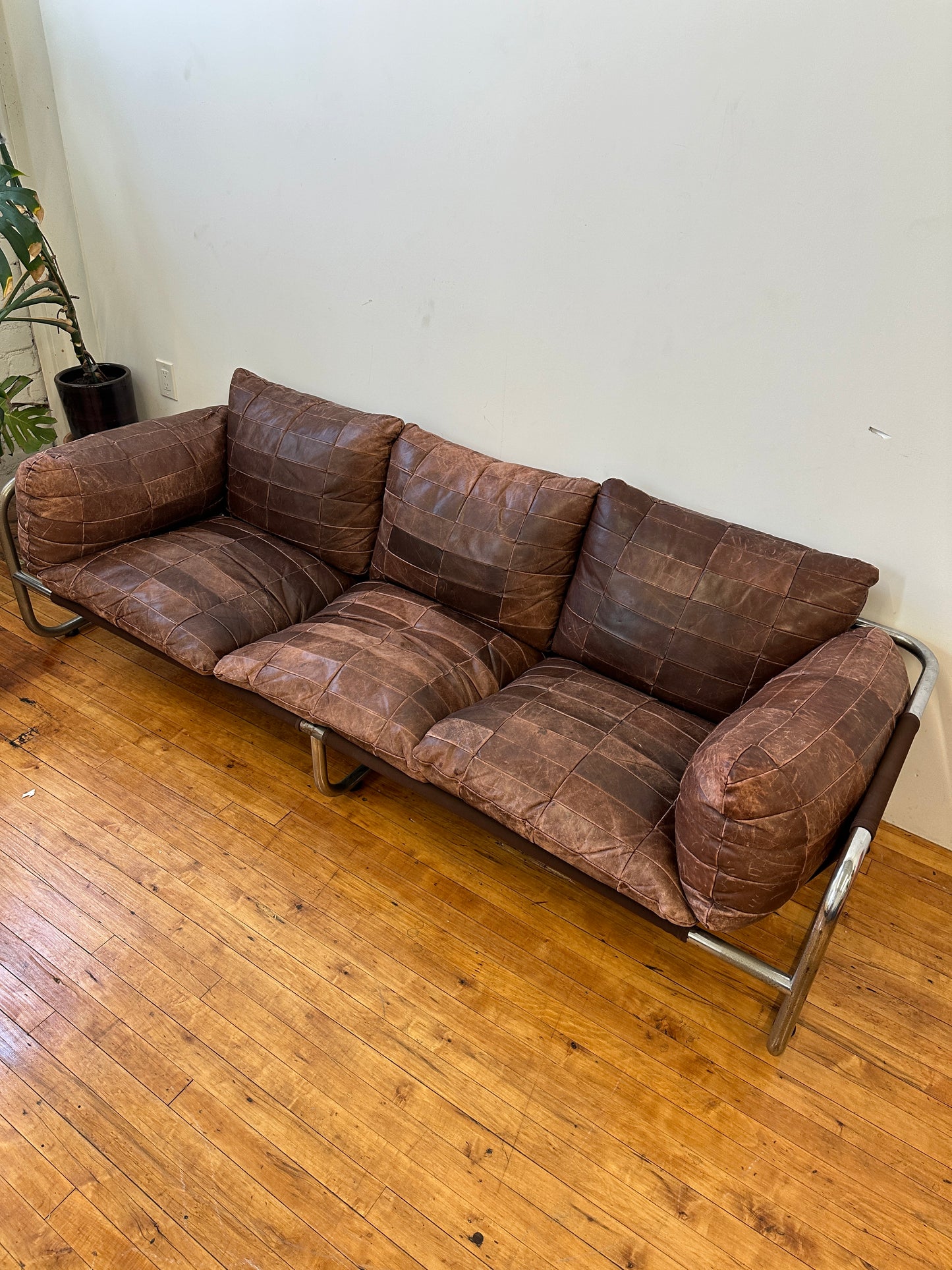 1970s Leolux Patchwork Leather Sling Sofa