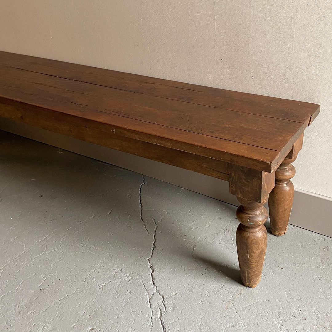 Handmade Solid Wood Bench with Spindle Legs