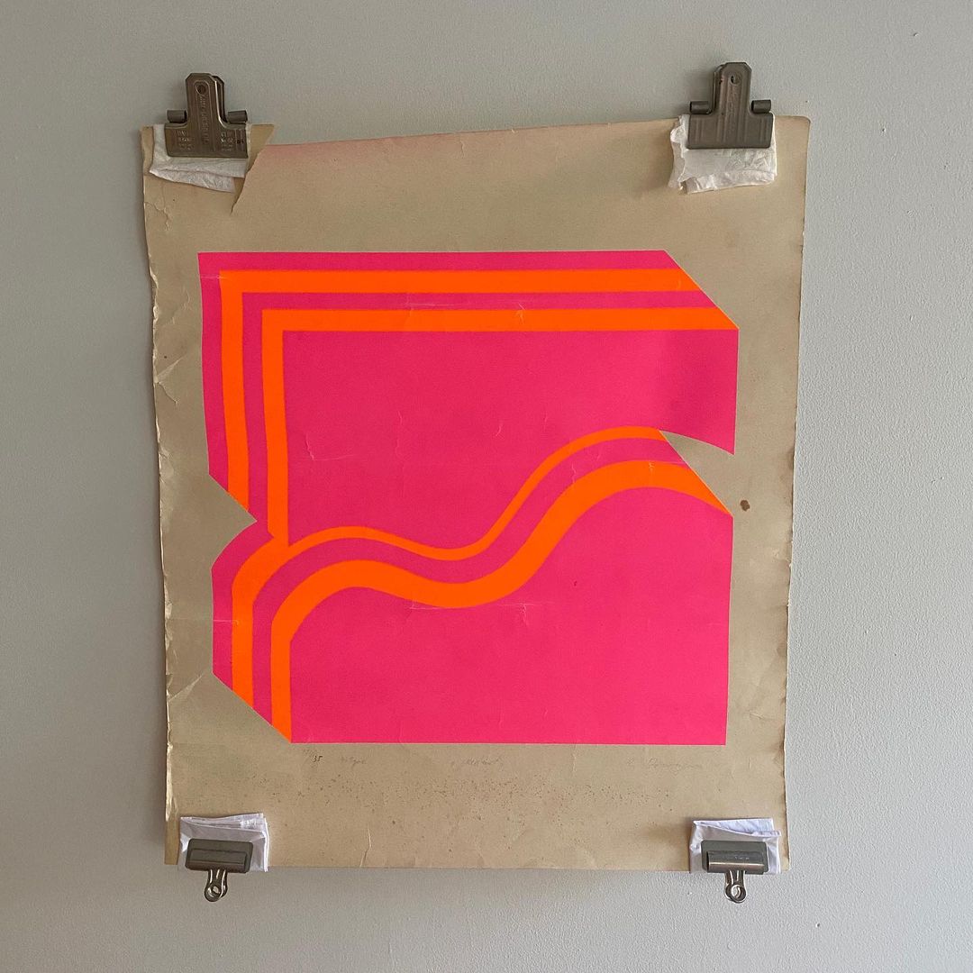 Original Geometric Pink & Orange Work, 1968