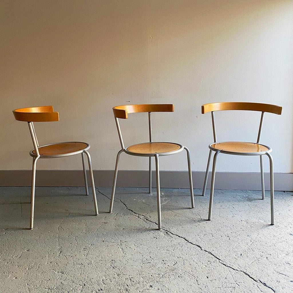 Vintage IKEA Korpo Metal Chairs with Perforated Birch Seat
