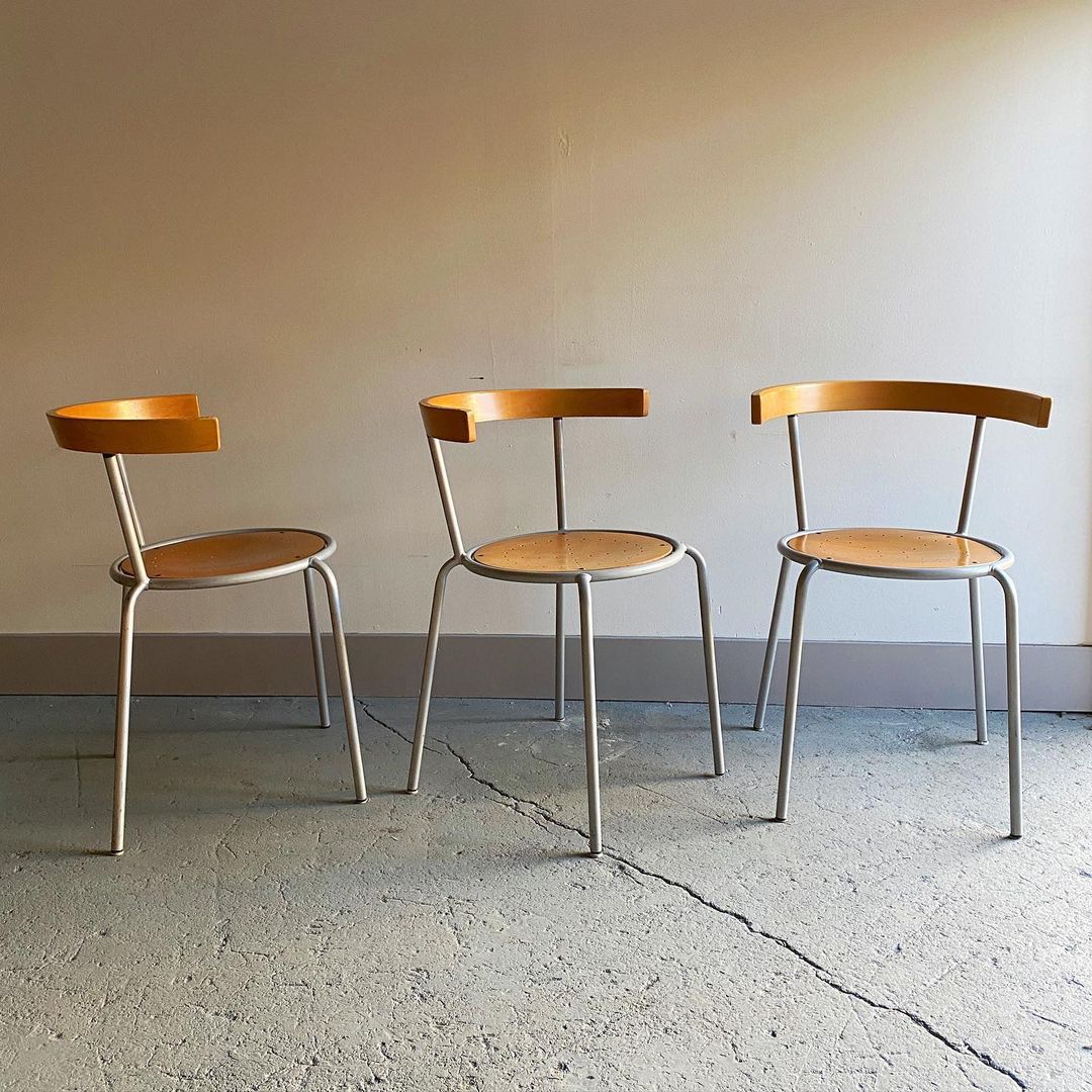 Vintage IKEA Korpo Metal Chairs with Perforated Birch Seat