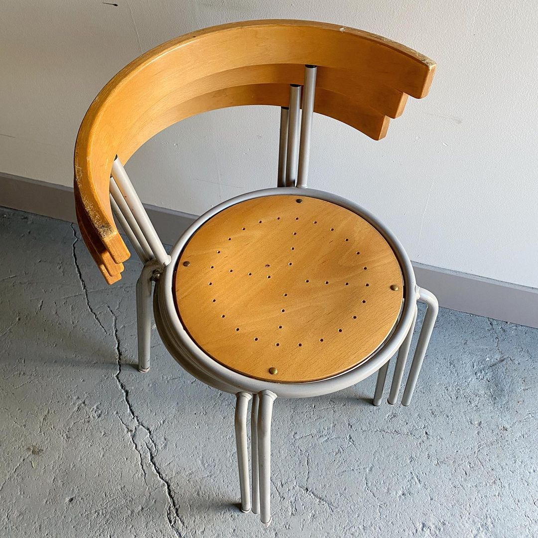 Vintage IKEA Korpo Metal Chairs with Perforated Birch Seat