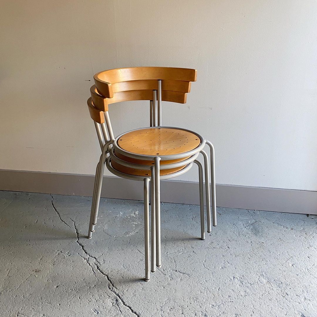 Vintage IKEA Korpo Metal Chairs with Perforated Birch Seat