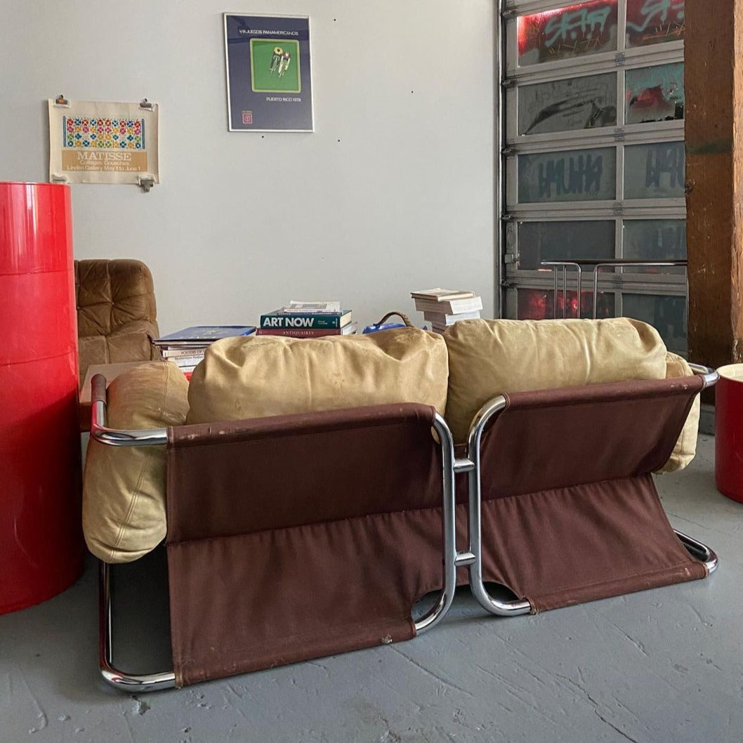 1970s Leolux Chrome & Leather Loveseat