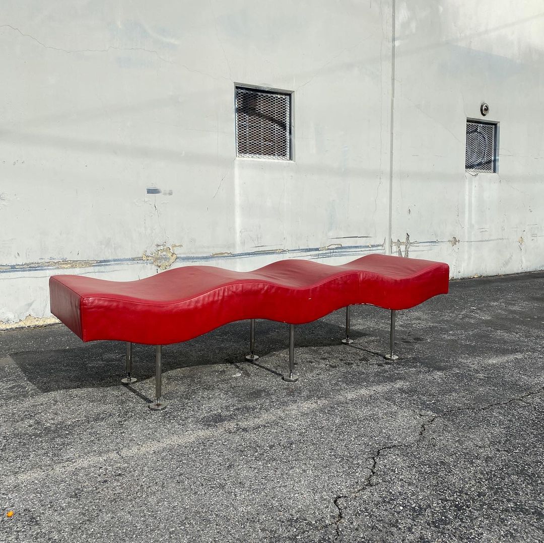 Brueton Industries Undulatus Wave Leather Chaise / Bench by Stanley Jay Friedman, 1980s