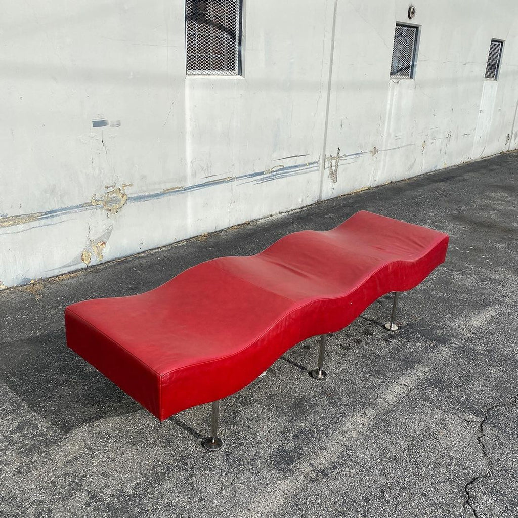 Brueton Industries Undulatus Wave Leather Chaise / Bench by Stanley Jay Friedman, 1980s