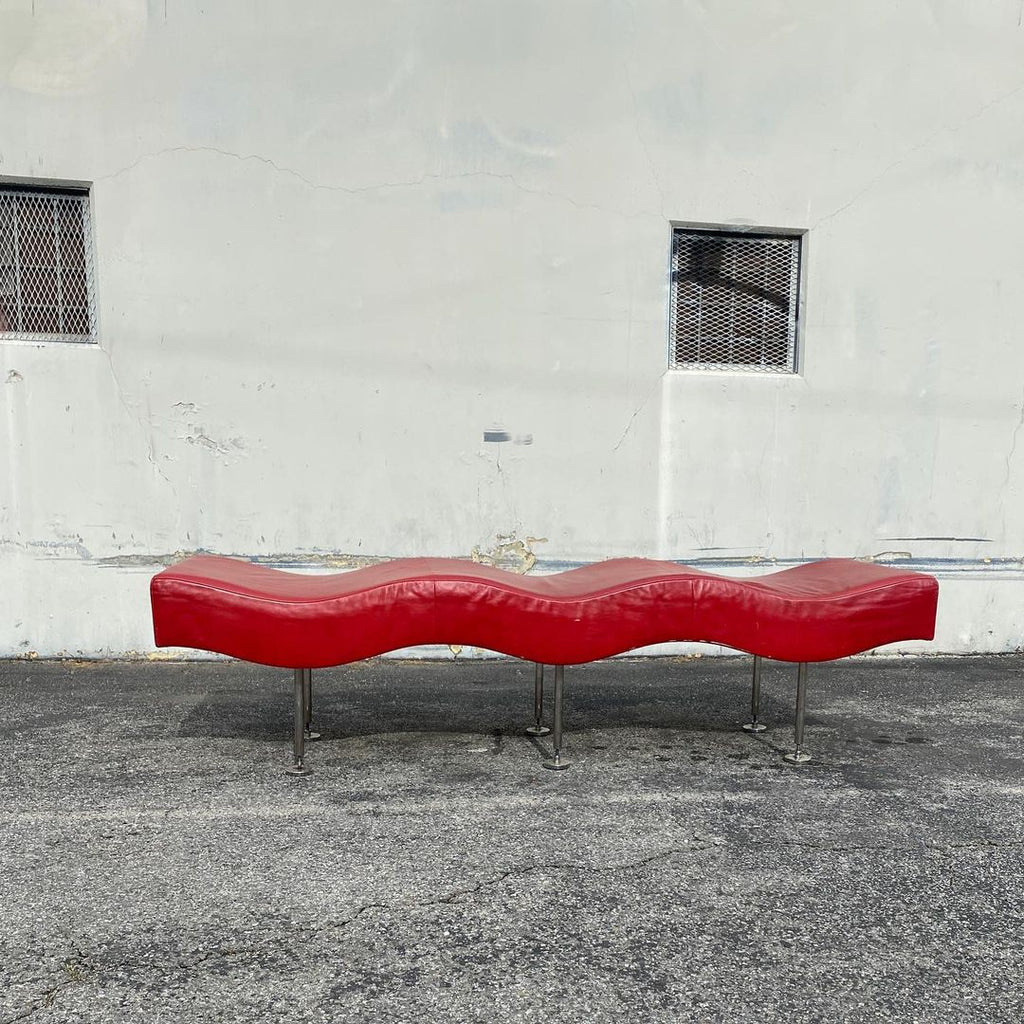 Brueton Industries Undulatus Wave Leather Chaise / Bench by Stanley Jay Friedman, 1980s