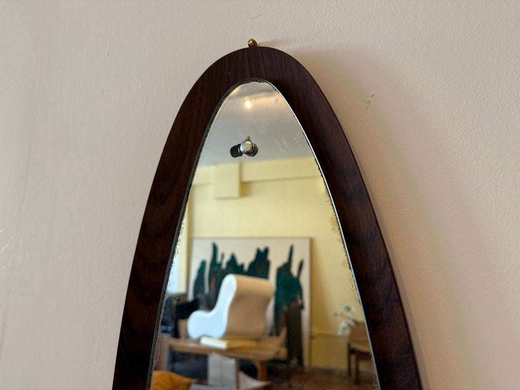 1950s Italian Oval Teak Wood Wall Mirror