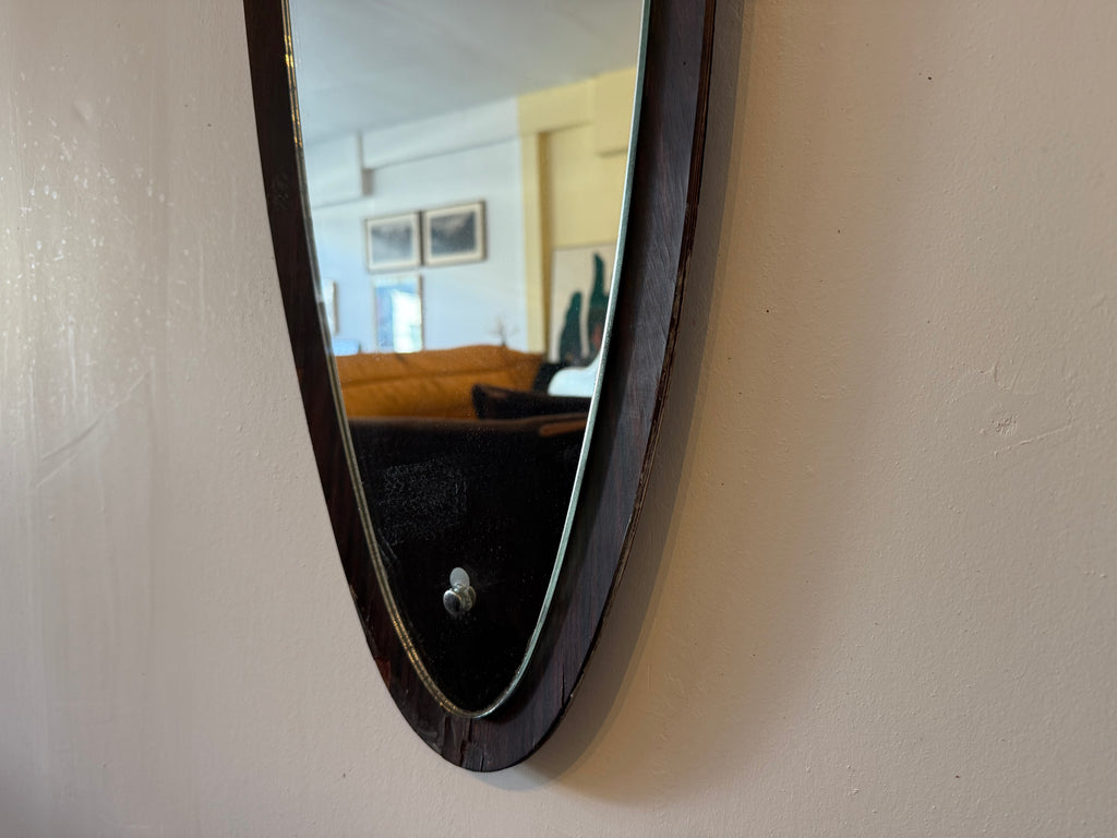 1950s Italian Oval Teak Wood Wall Mirror