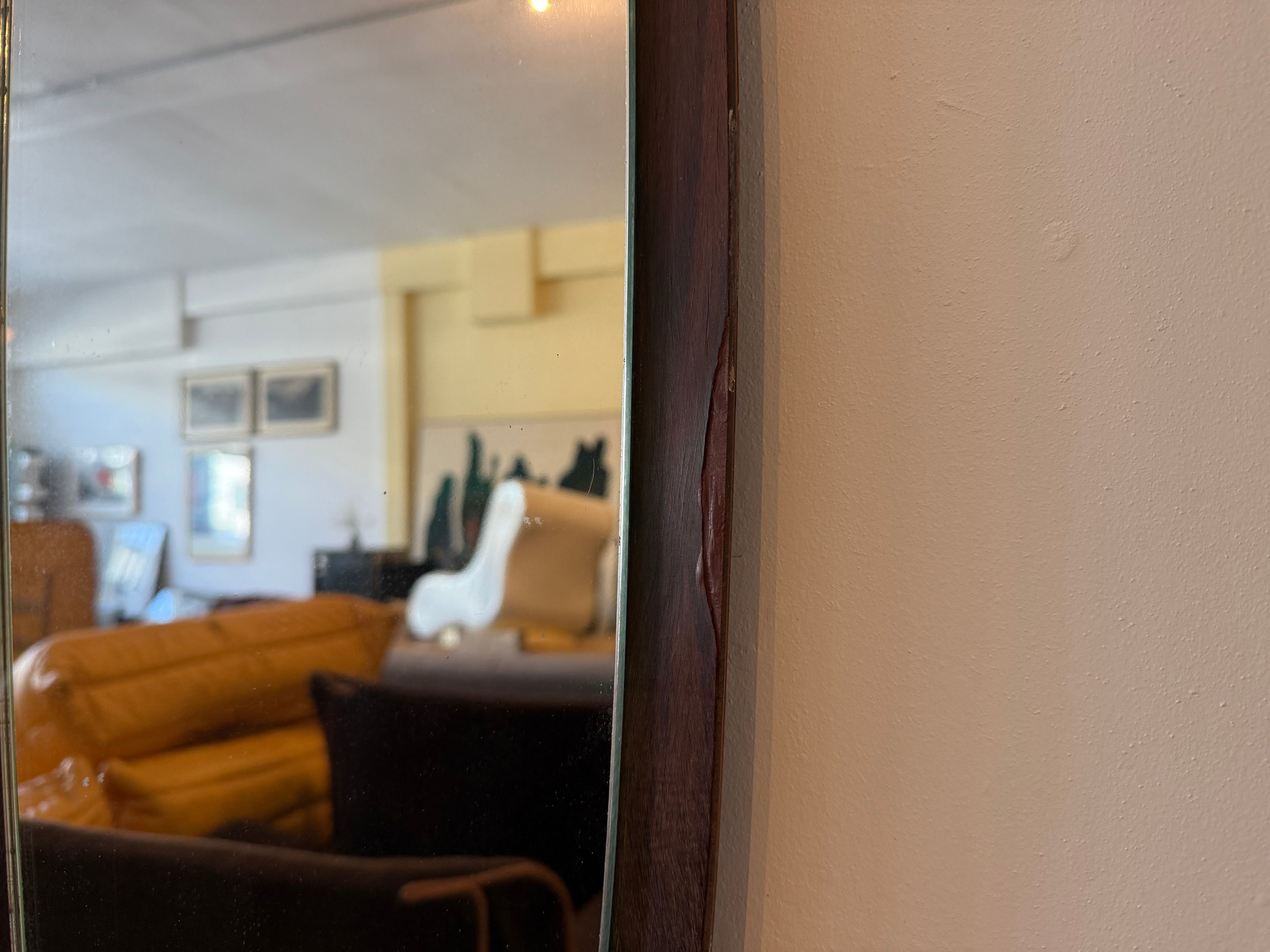 1950s Italian Oval Teak Wood Wall Mirror