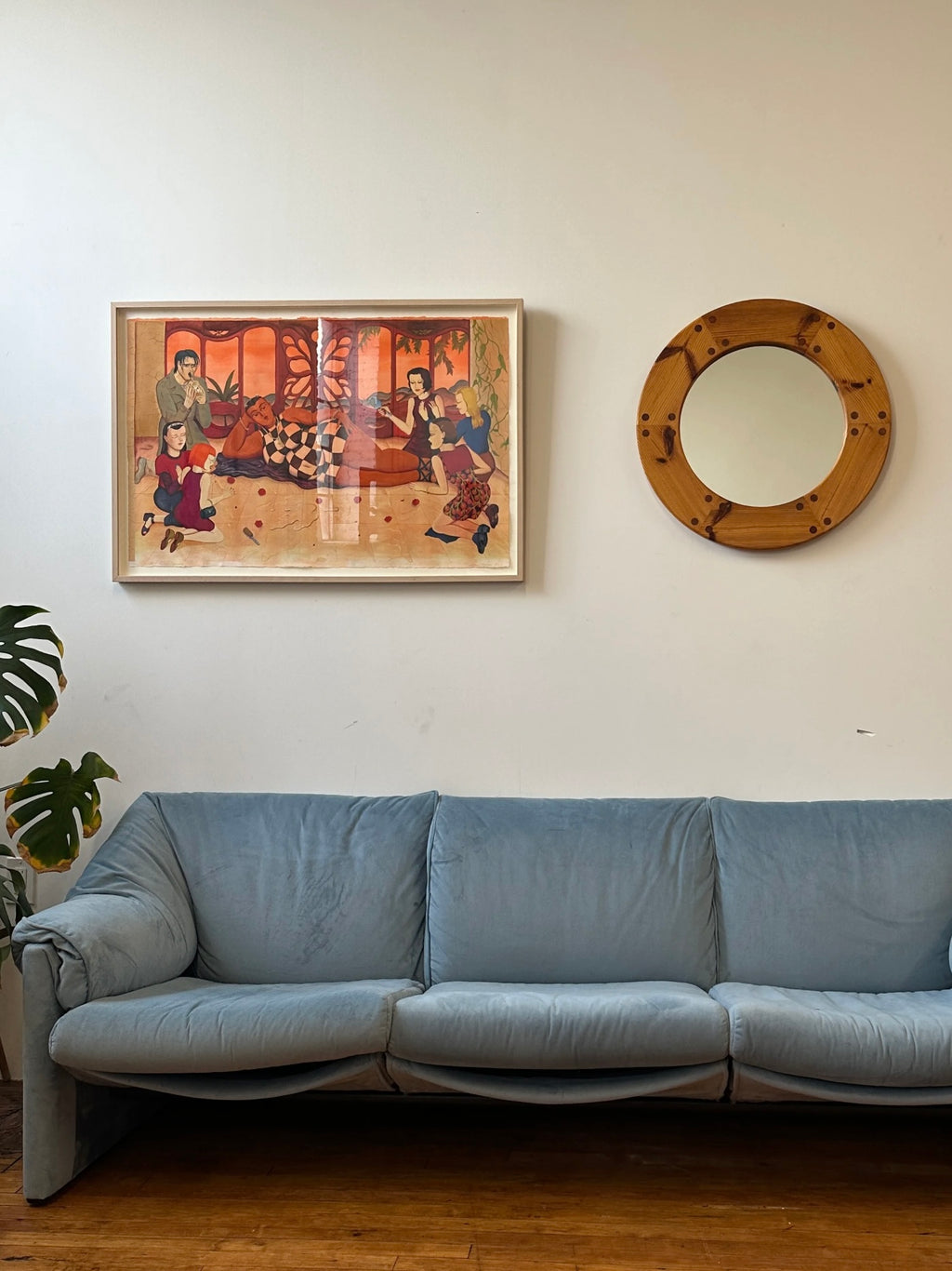 1970s Pine Wall Mirror by Uno Kristiansson, Sweden