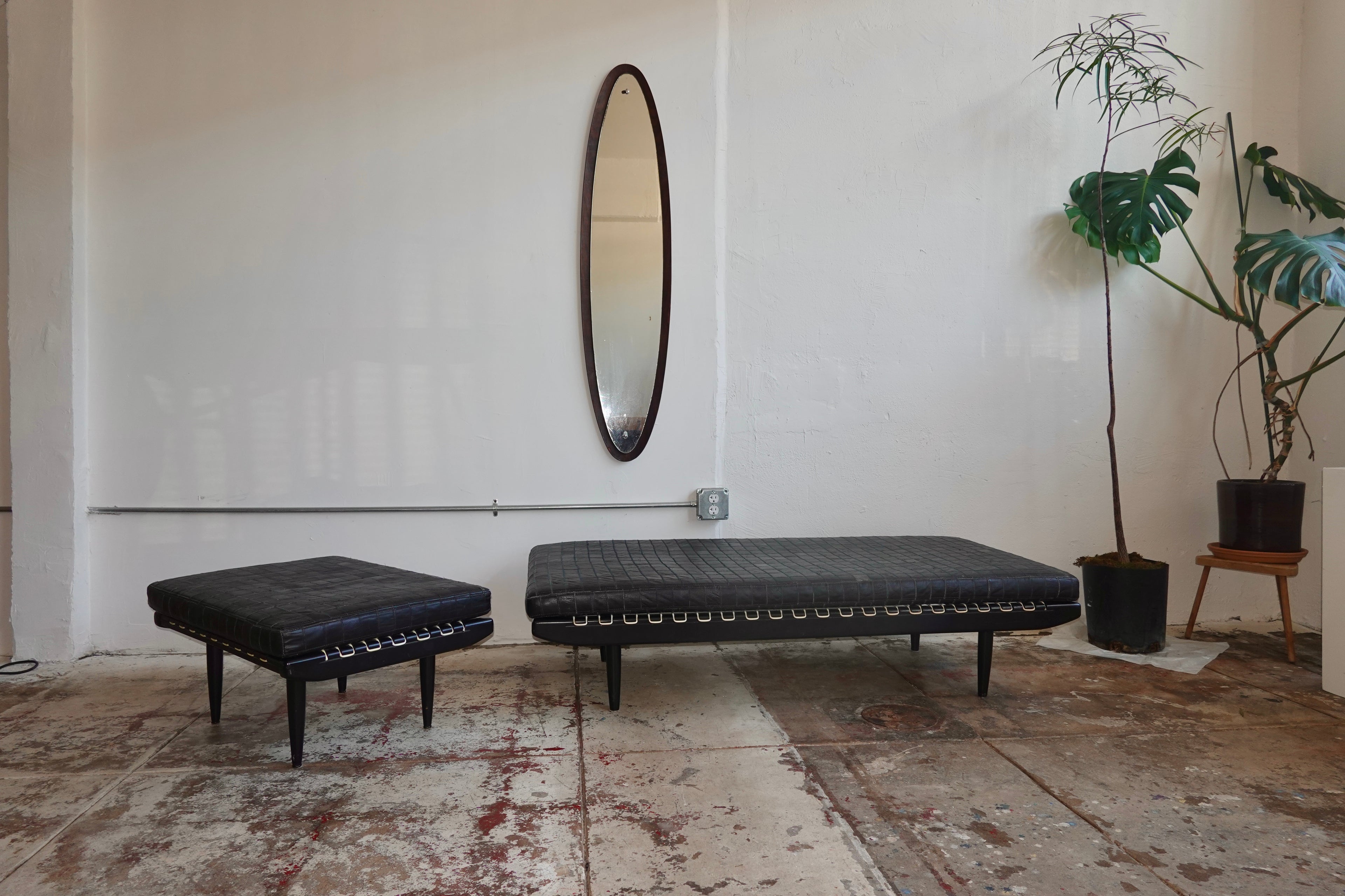 1960s Georges Adrien Tigien Daybed & Ottoman in Patchwork Leather