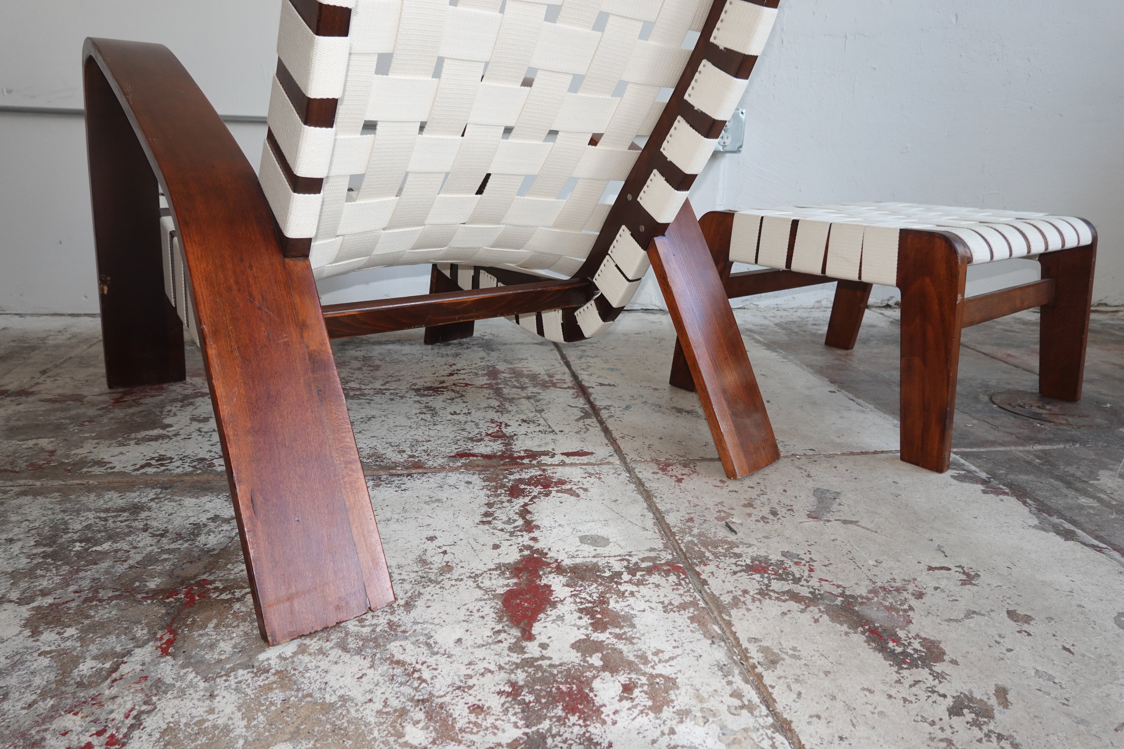 1930s Bentwood & Canvas Modernist Lounge Chair & Ottoman