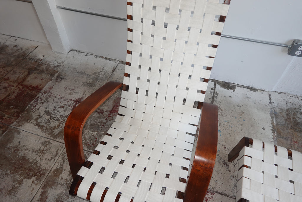 1930s Bentwood & Canvas Modernist Lounge Chair & Ottoman