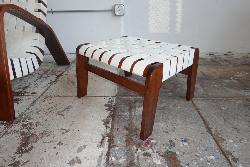 1930s Bentwood & Canvas Modernist Lounge Chair & Ottoman