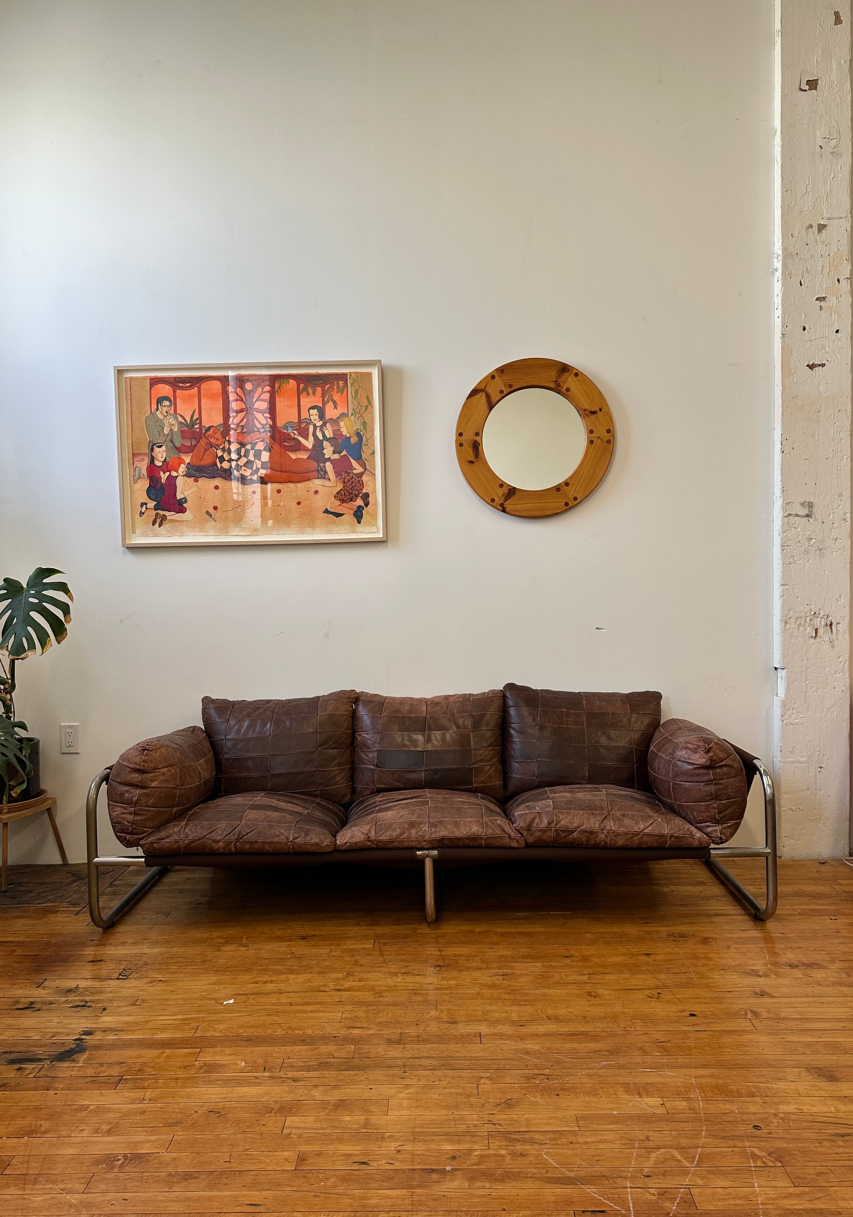 1970s Leolux Patchwork Leather Sling Sofa