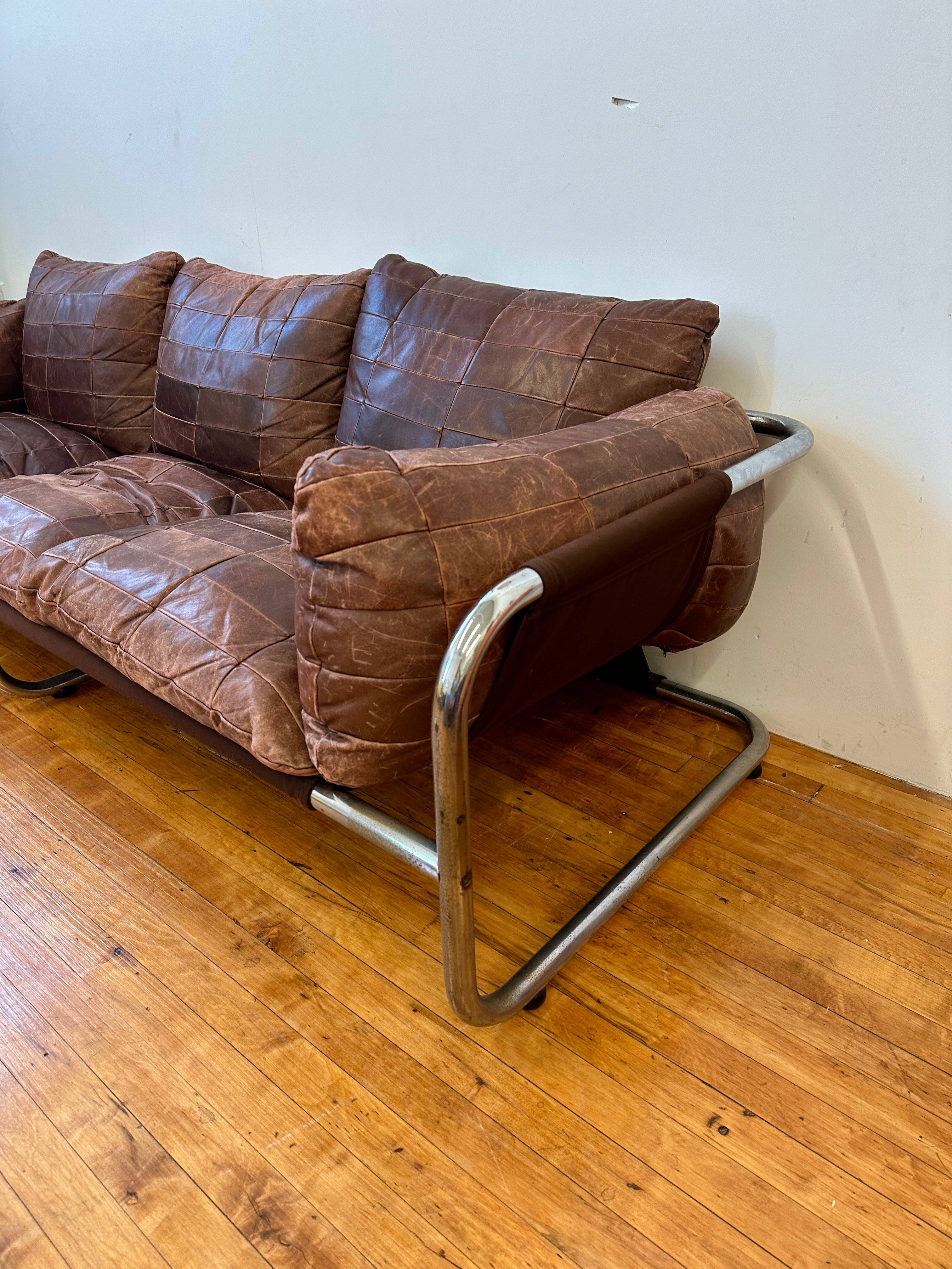 1970s Leolux Patchwork Leather Sling Sofa