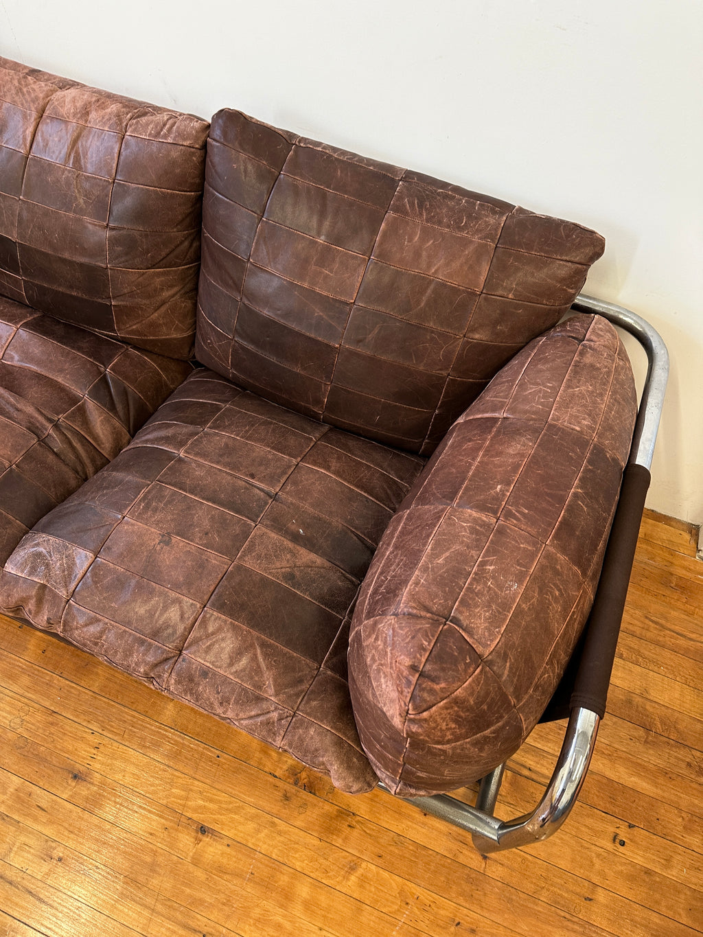 1970s Leolux Patchwork Leather Sling Sofa