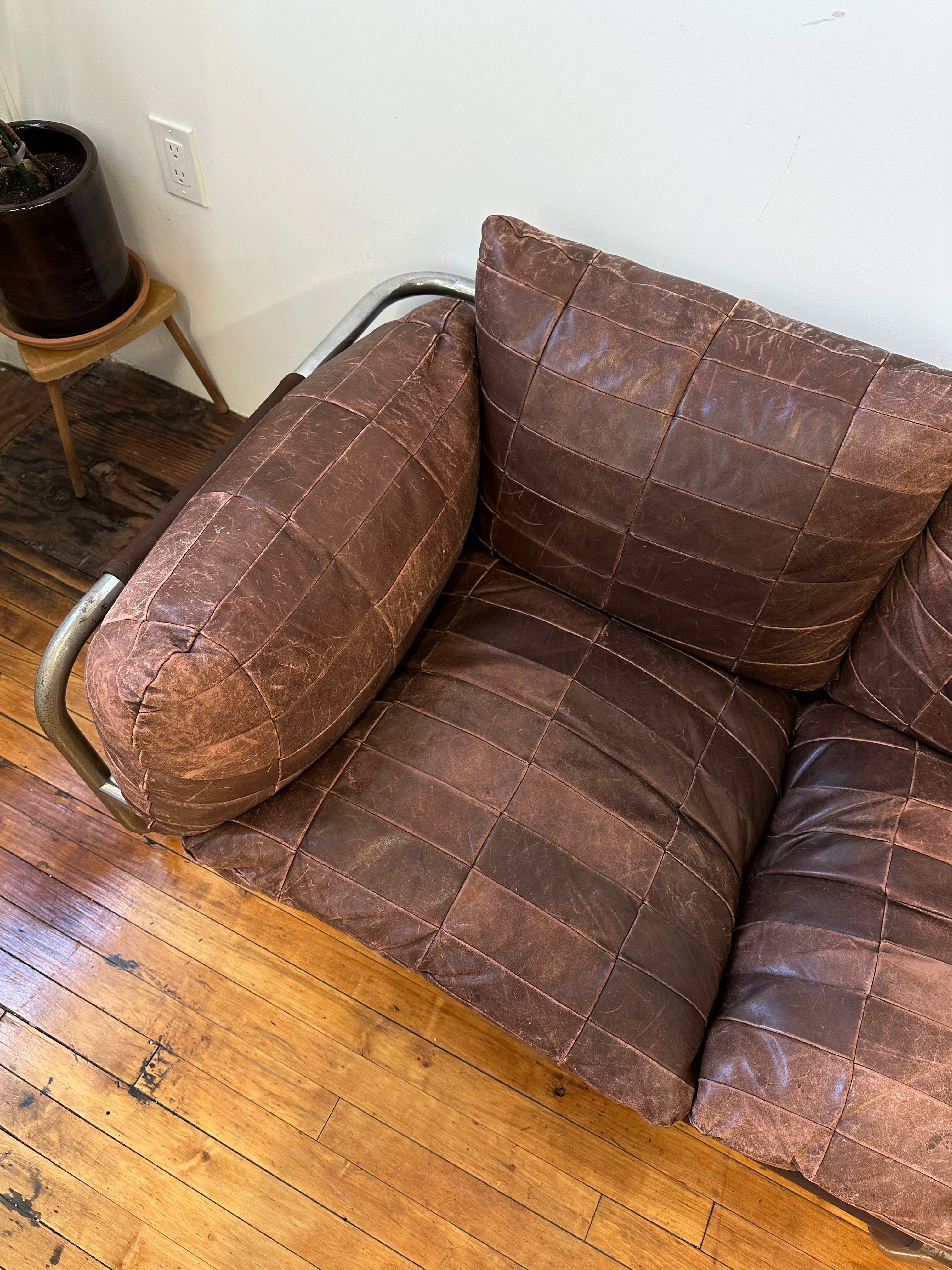 1970s Leolux Patchwork Leather Sling Sofa