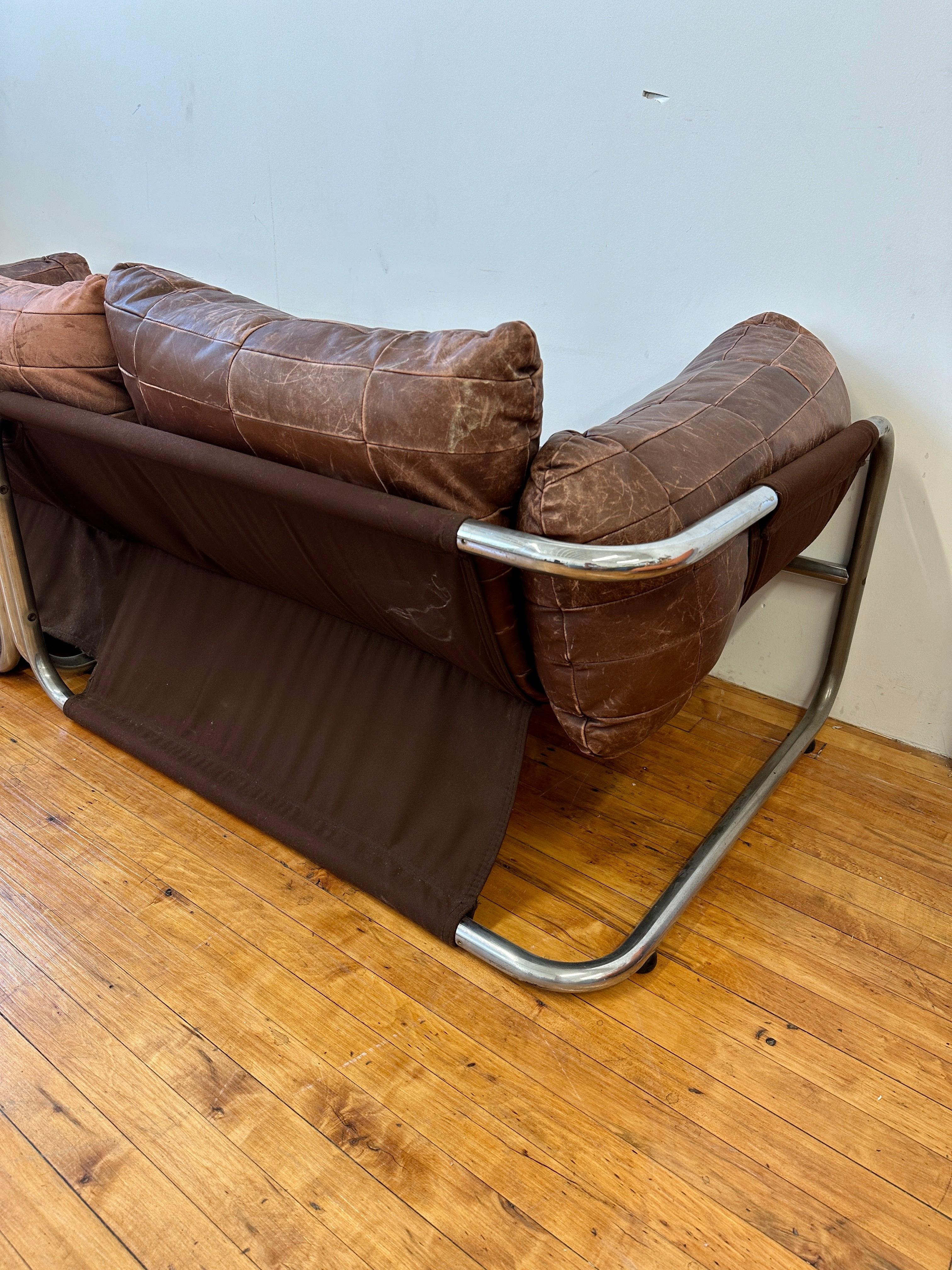 1970s Leolux Patchwork Leather Sling Sofa