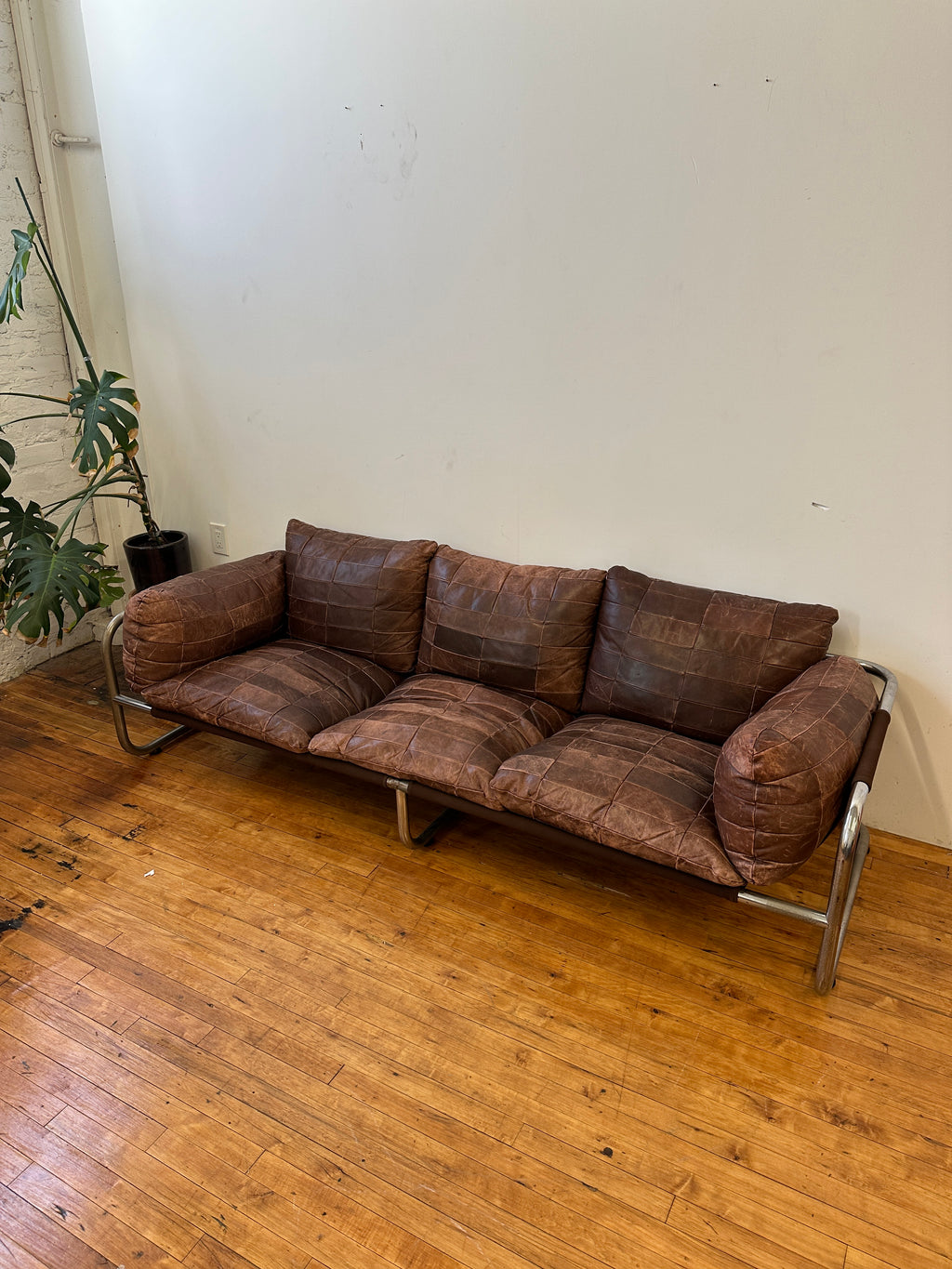 1970s Leolux Patchwork Leather Sling Sofa