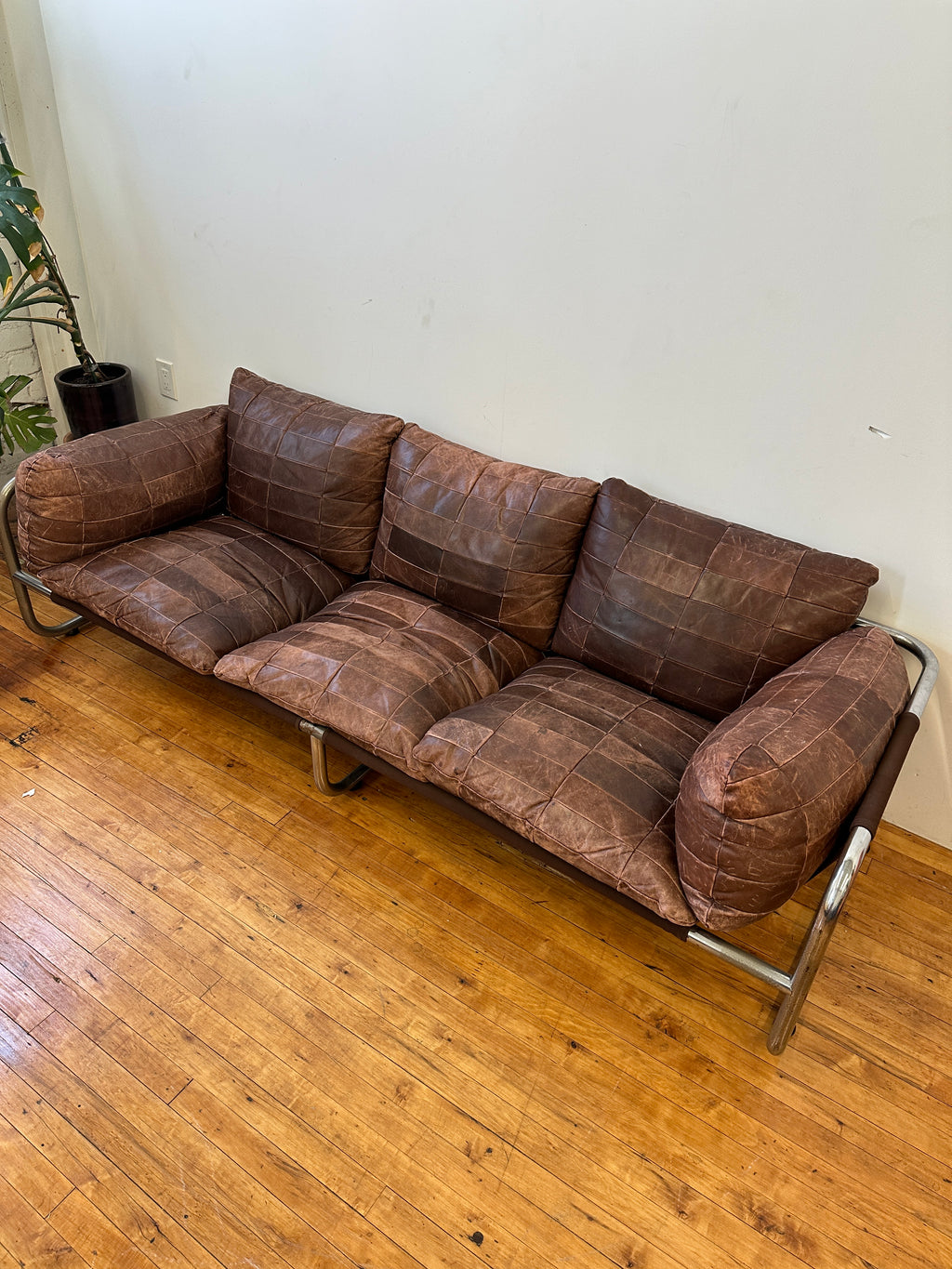 1970s Leolux Patchwork Leather Sling Sofa