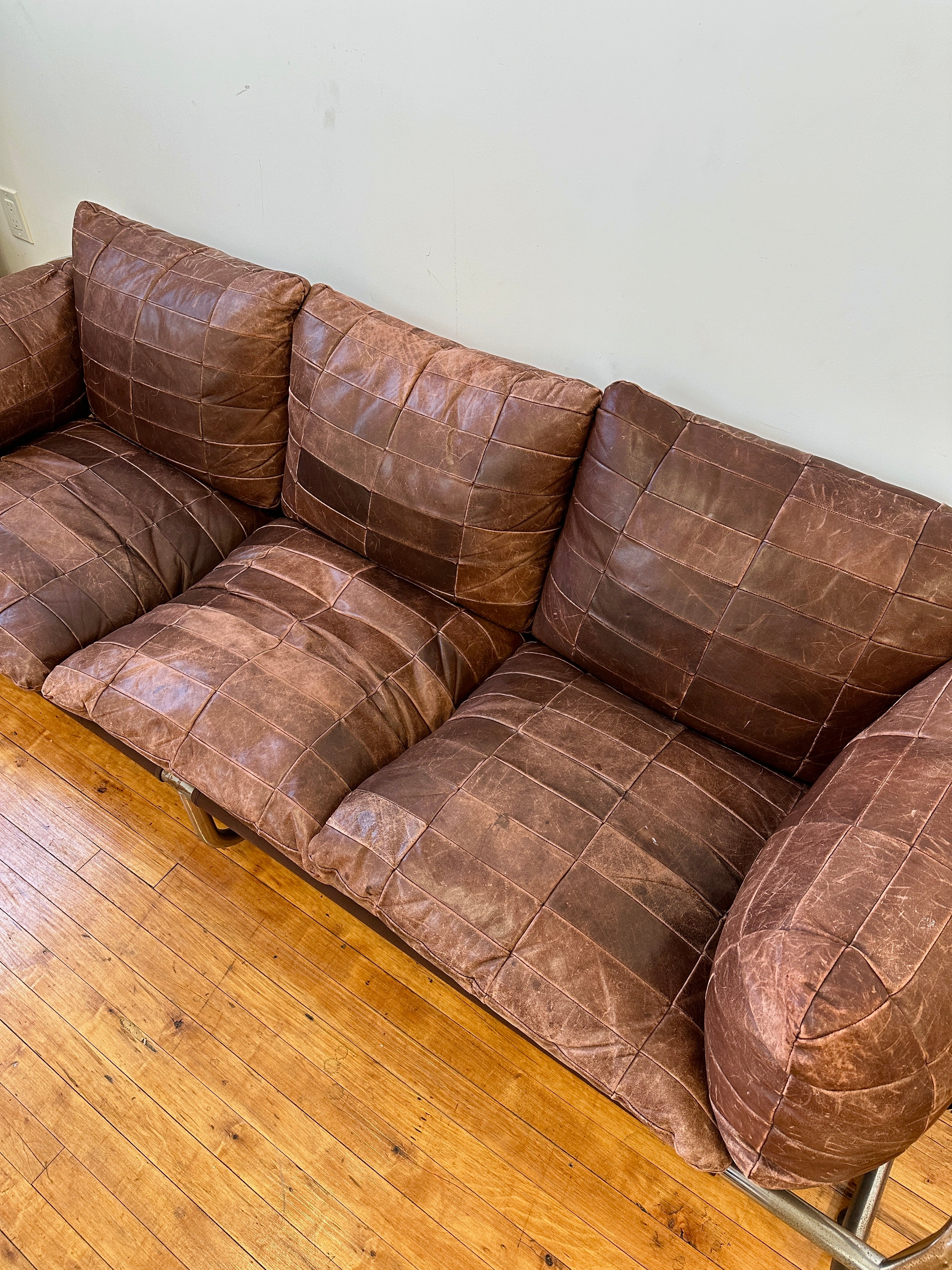 1970s Leolux Patchwork Leather Sling Sofa