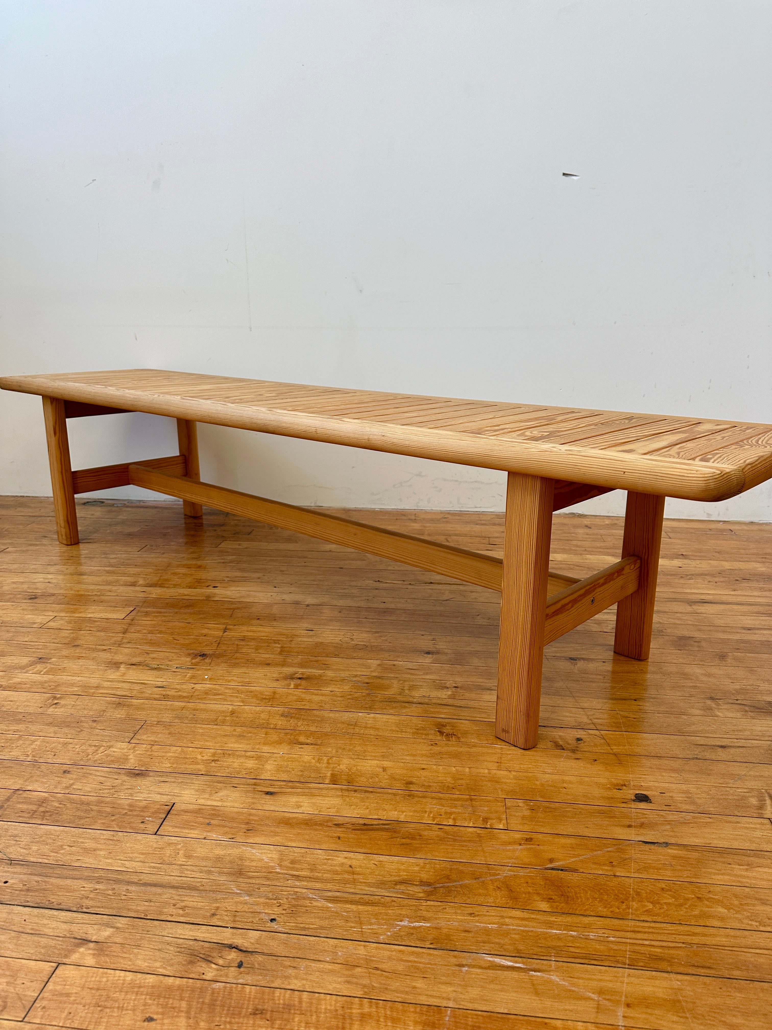 1970s Pine Slatted Coffee Table/Bench, Sweden