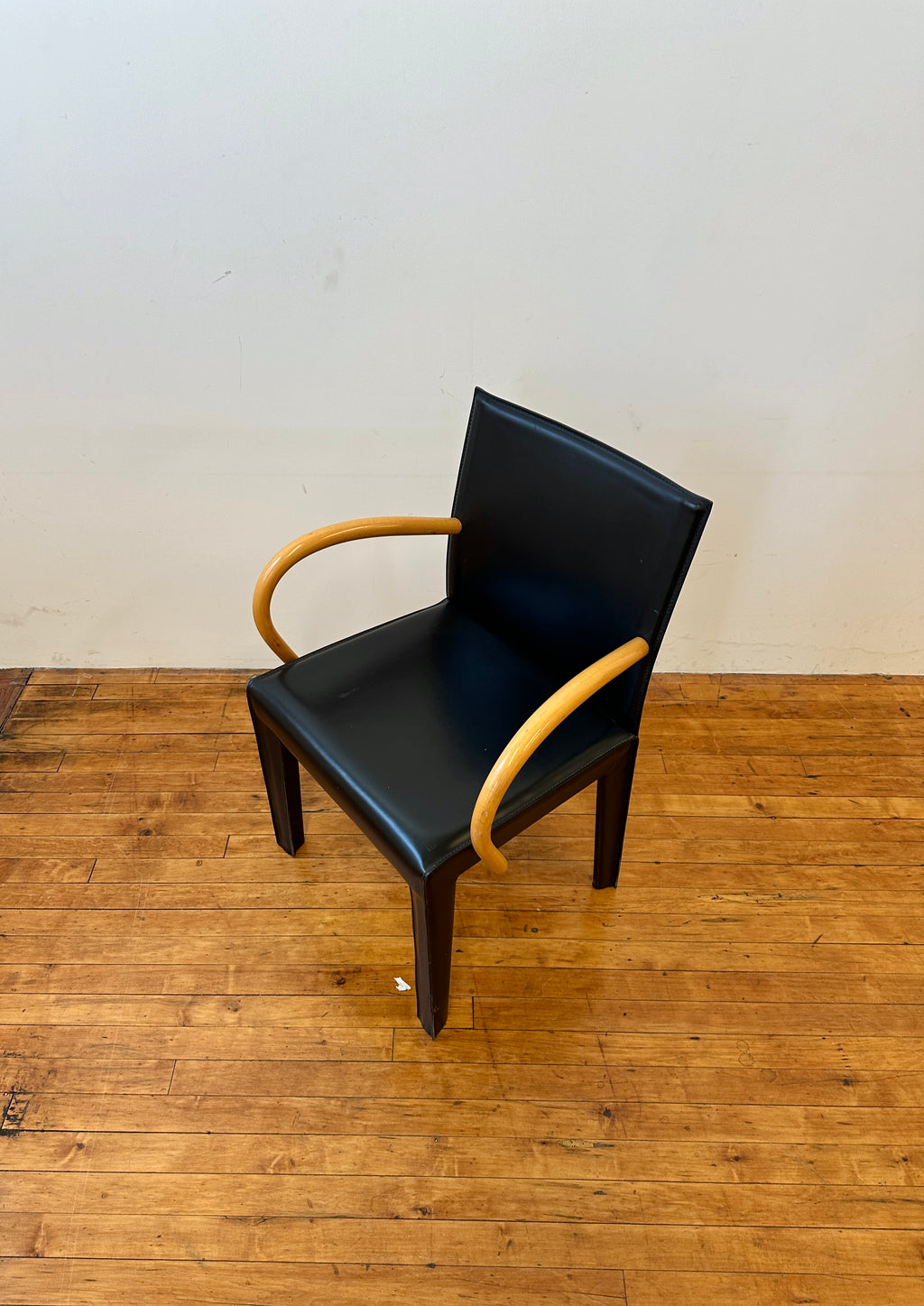 Black Saddle Leather and Curved Wood Armchairs by Arper (Made In Italy)