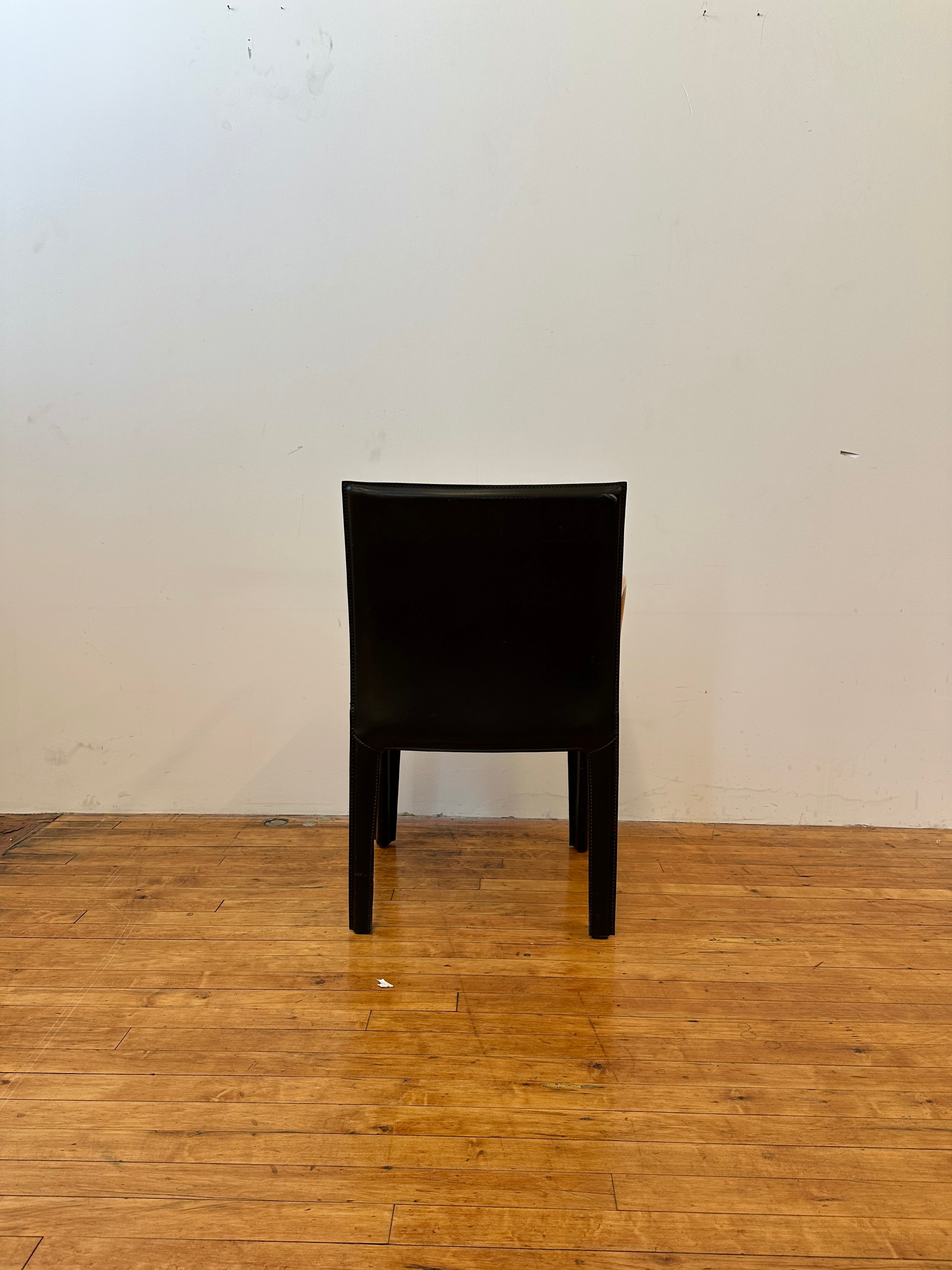 Black Saddle Leather and Curved Wood Armchairs by Arper (Made In Italy)