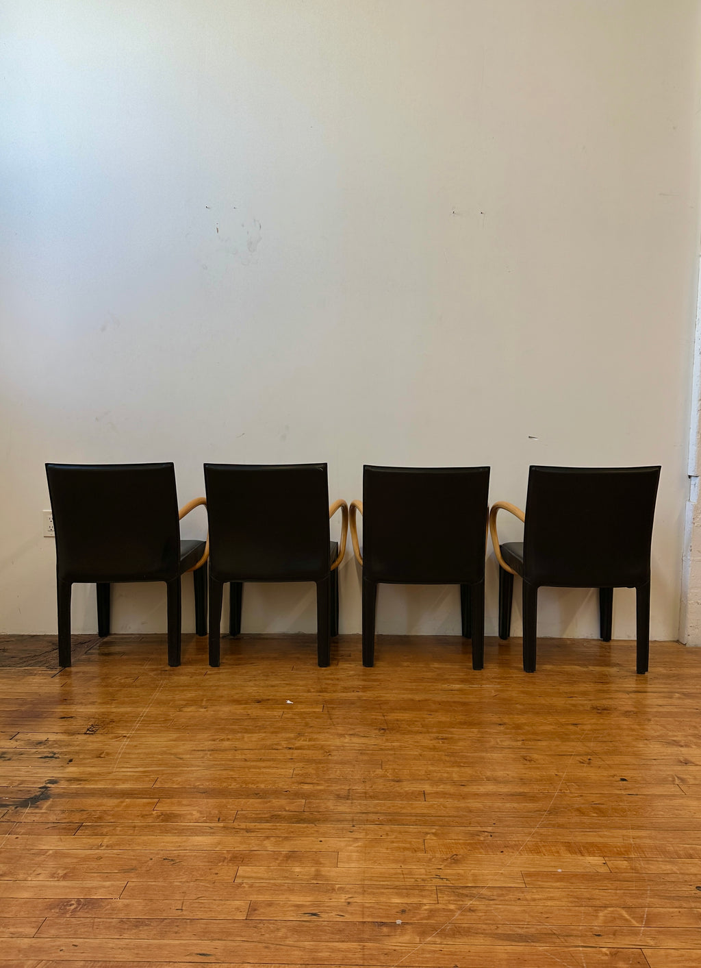 Black Saddle Leather and Curved Wood Armchairs by Arper (Made In Italy)