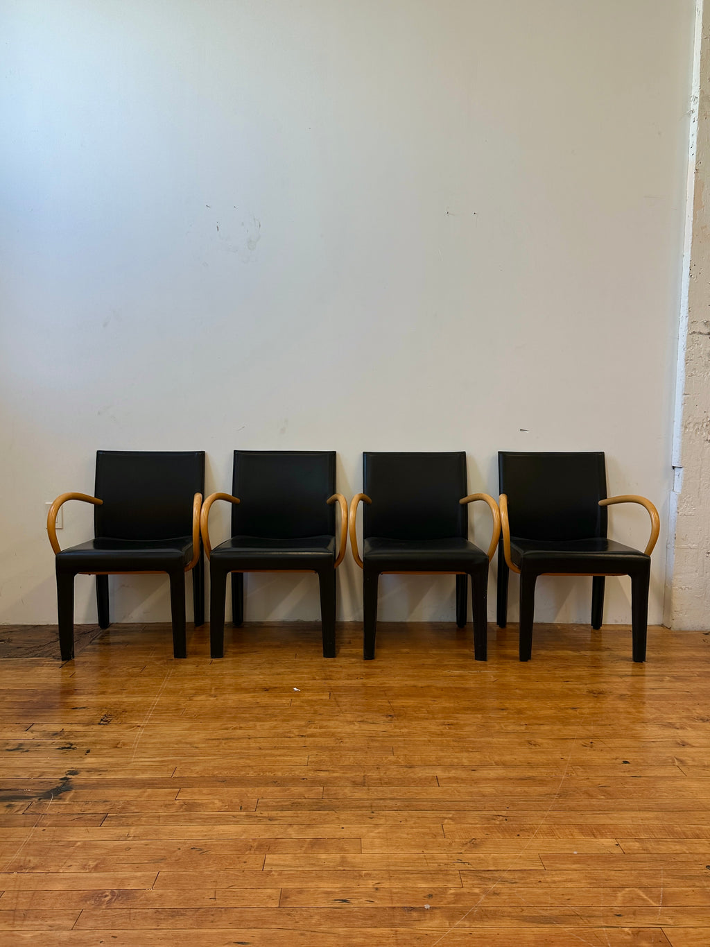 Black Saddle Leather and Curved Wood Armchairs by Arper (Made In Italy)