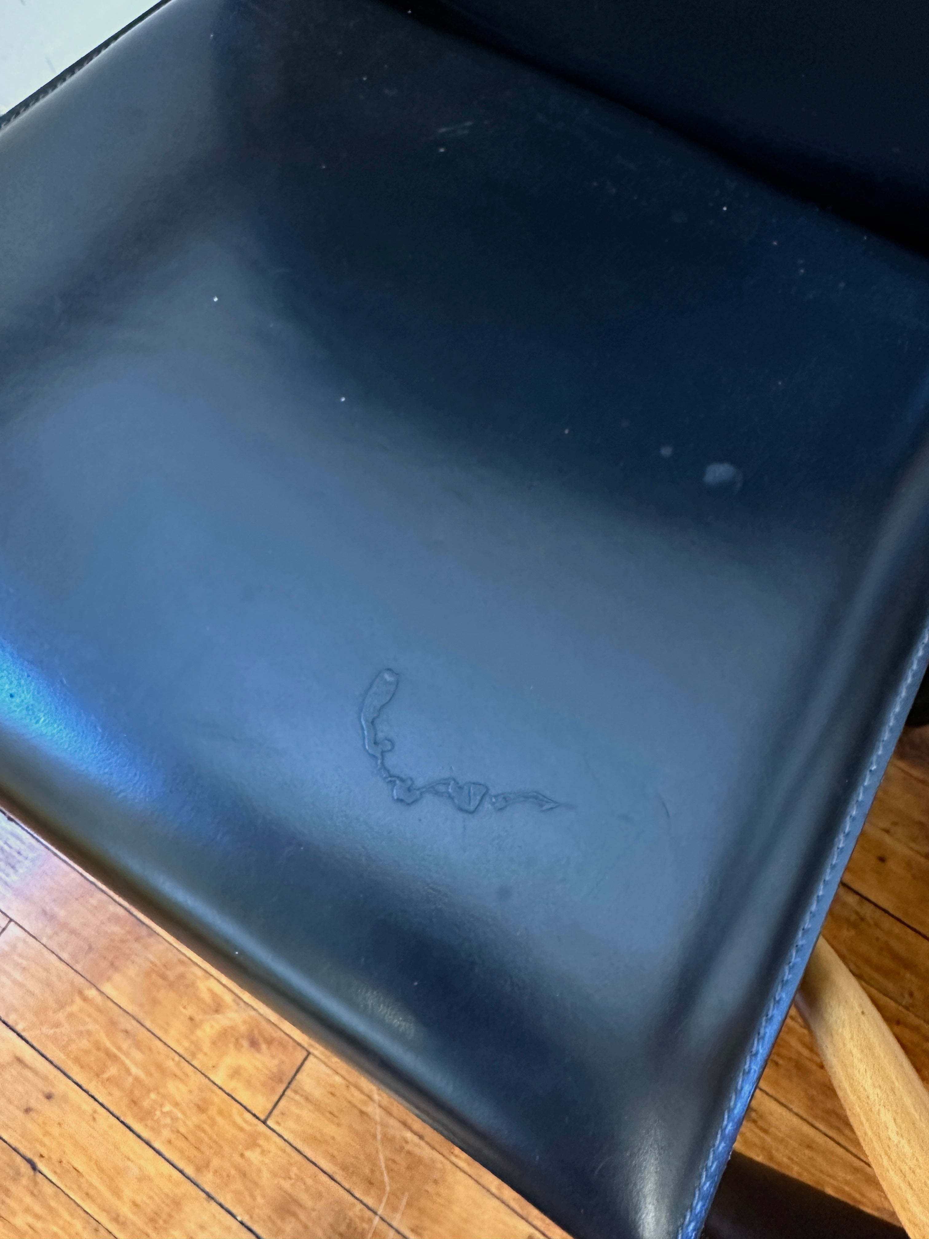 Black Saddle Leather and Curved Wood Armchairs by Arper (Made In Italy)