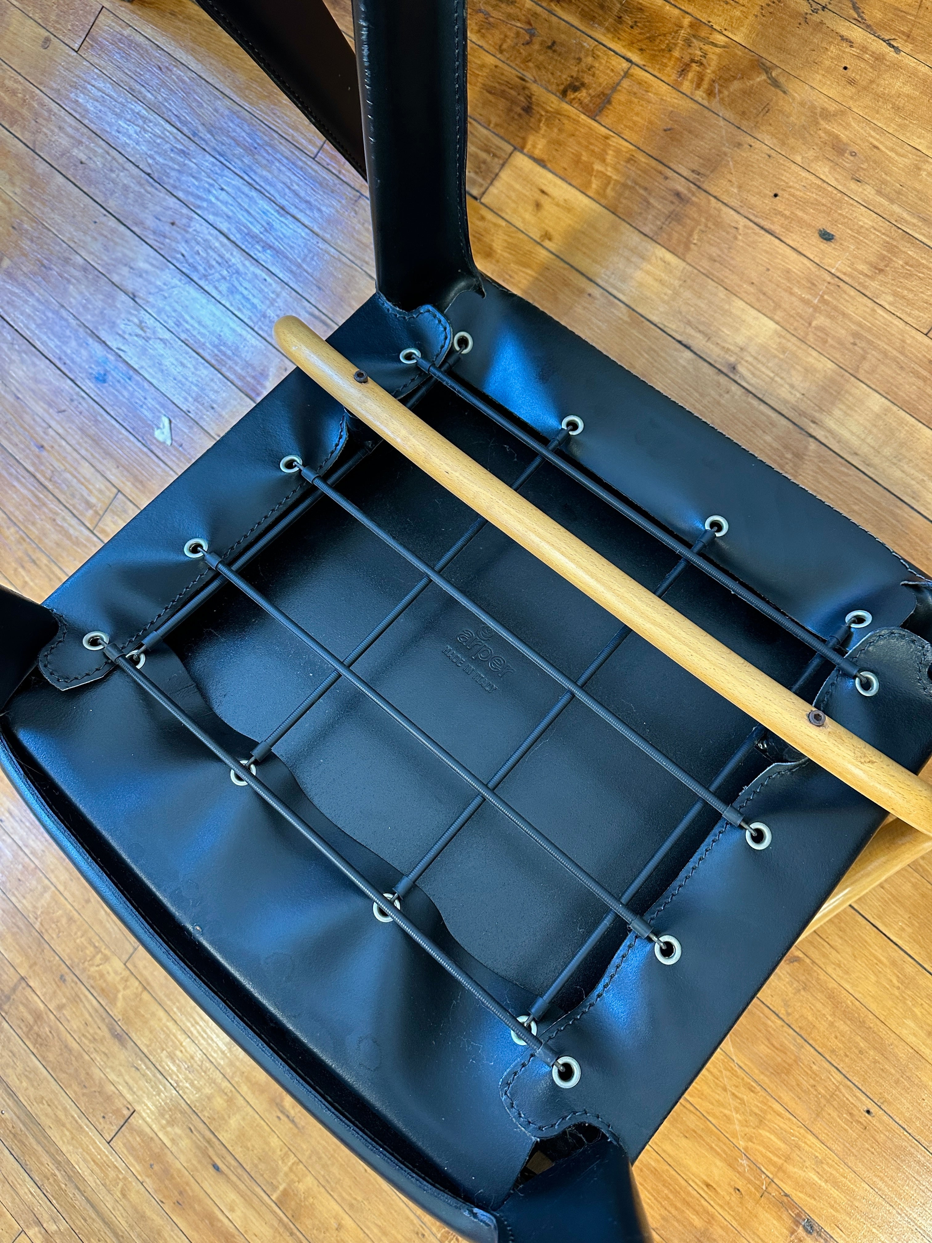 Black Saddle Leather and Curved Wood Armchairs by Arper (Made In Italy)