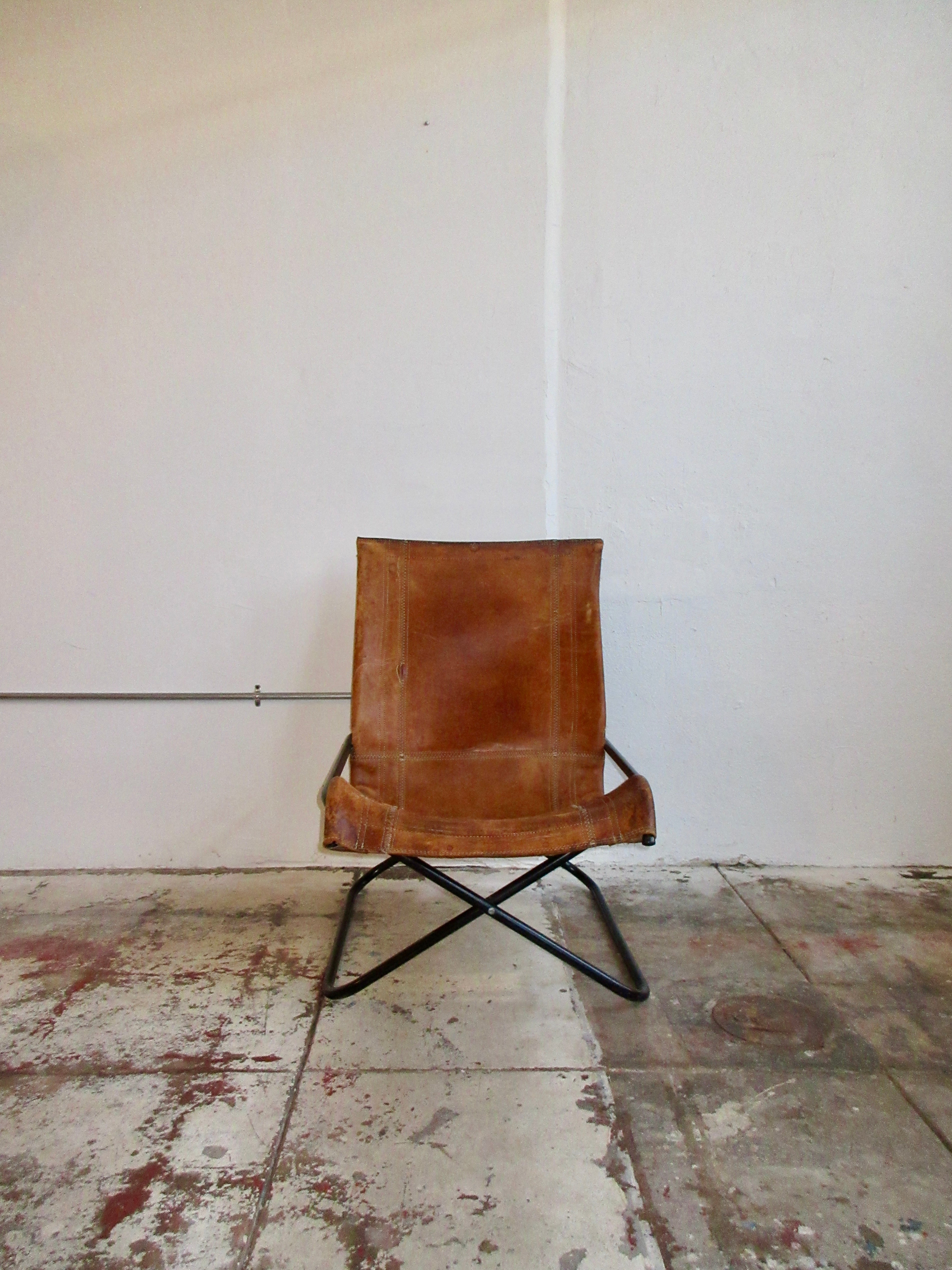 Early 2000’s Leather and Chrome Folding Lounge Chair Attributed to Takeshi Nii