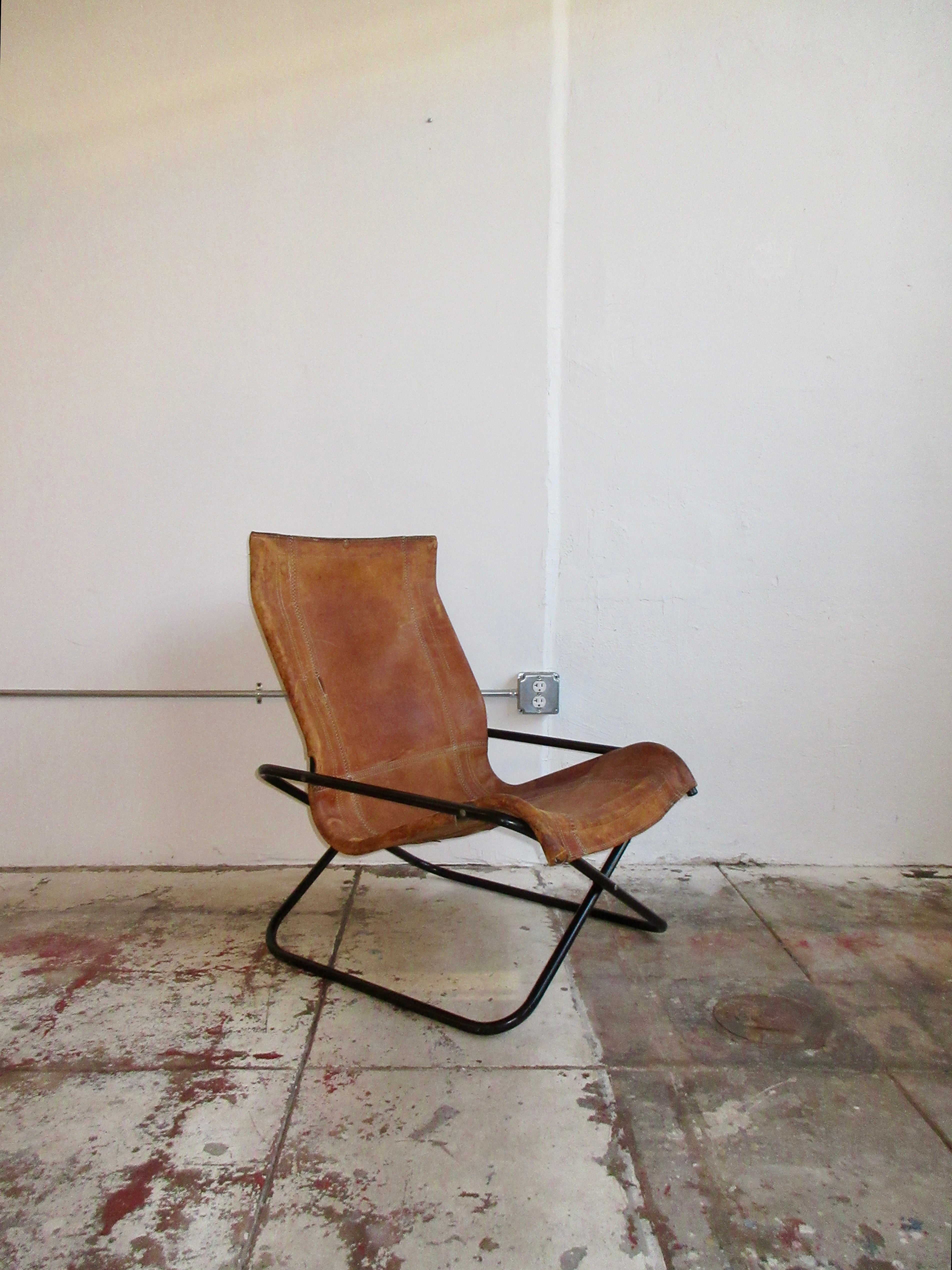 Early 2000’s Leather and Chrome Folding Lounge Chair Attributed to Takeshi Nii