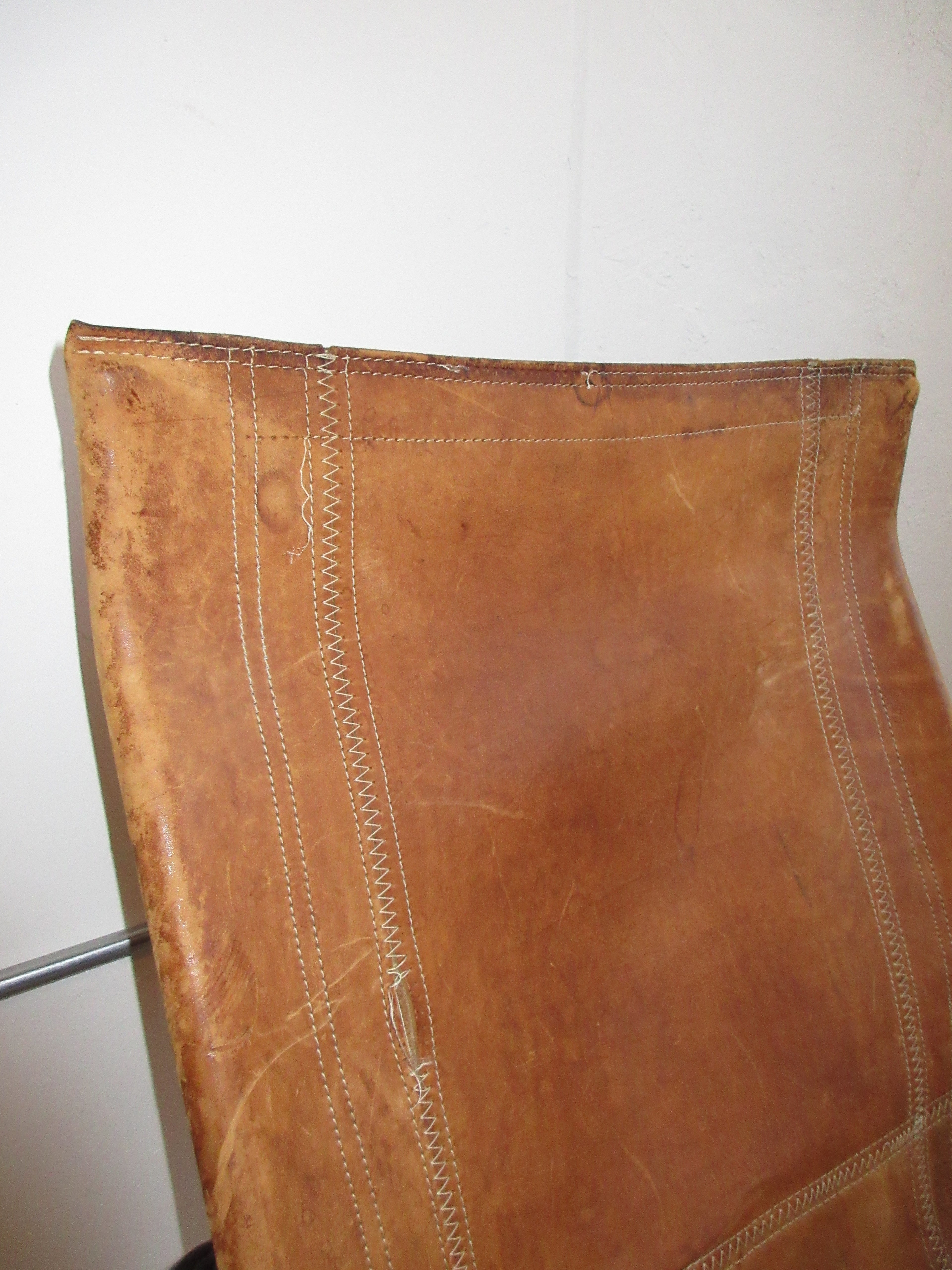 Early 2000’s Leather and Chrome Folding Lounge Chair Attributed to Takeshi Nii