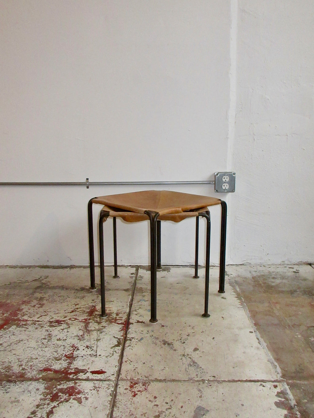Vintage Leather and Iron Sling Stools