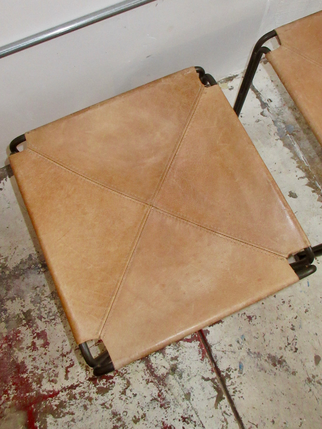 Vintage Leather and Iron Sling Stools