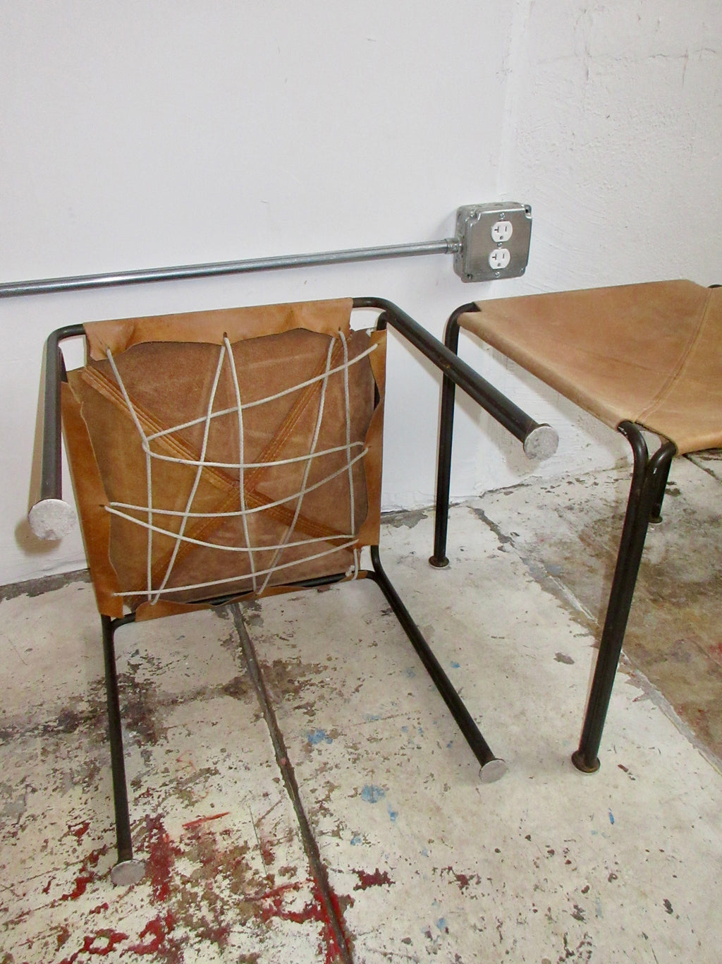 Vintage Leather and Iron Sling Stools