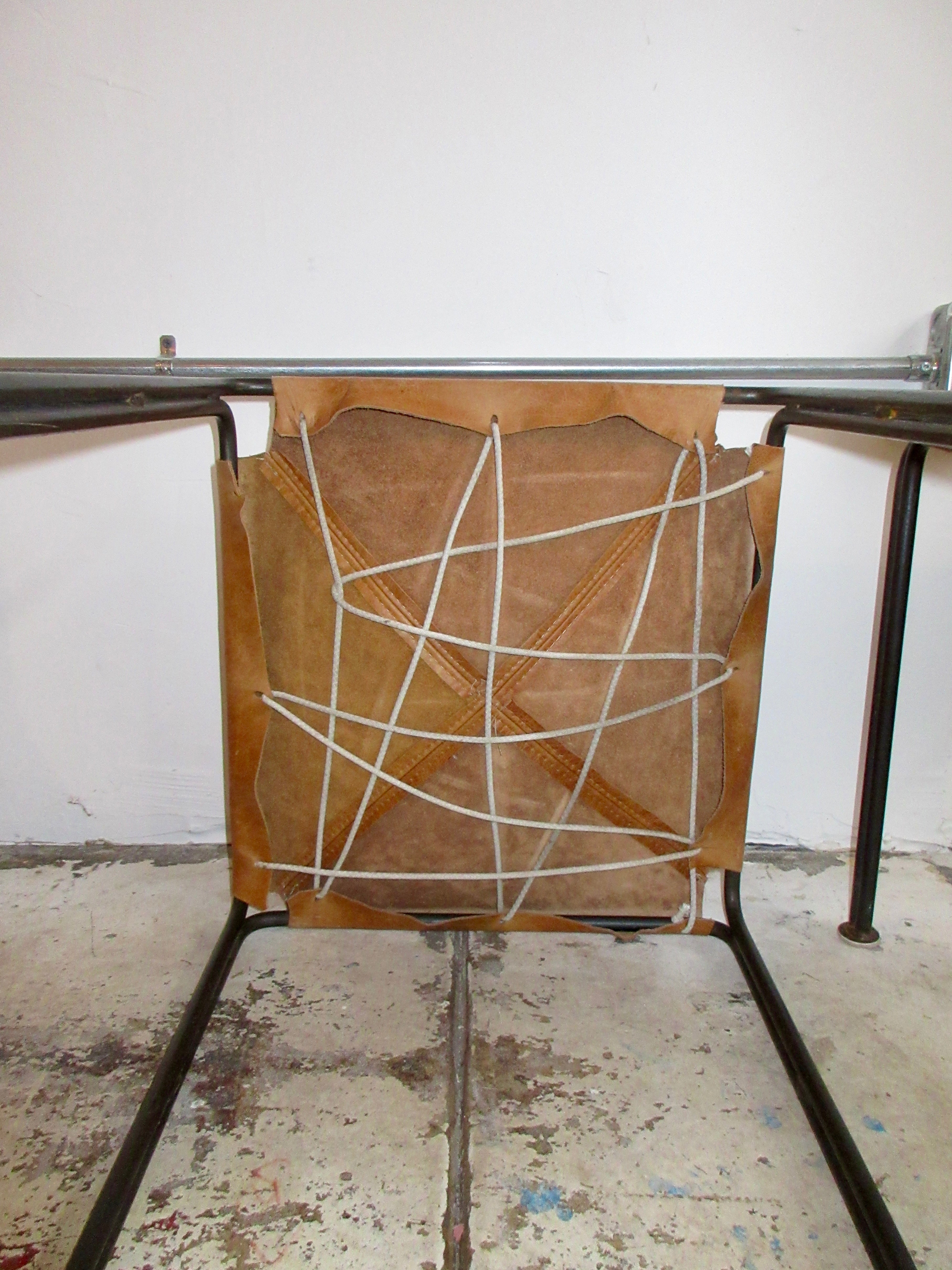 Vintage Leather and Iron Sling Stools