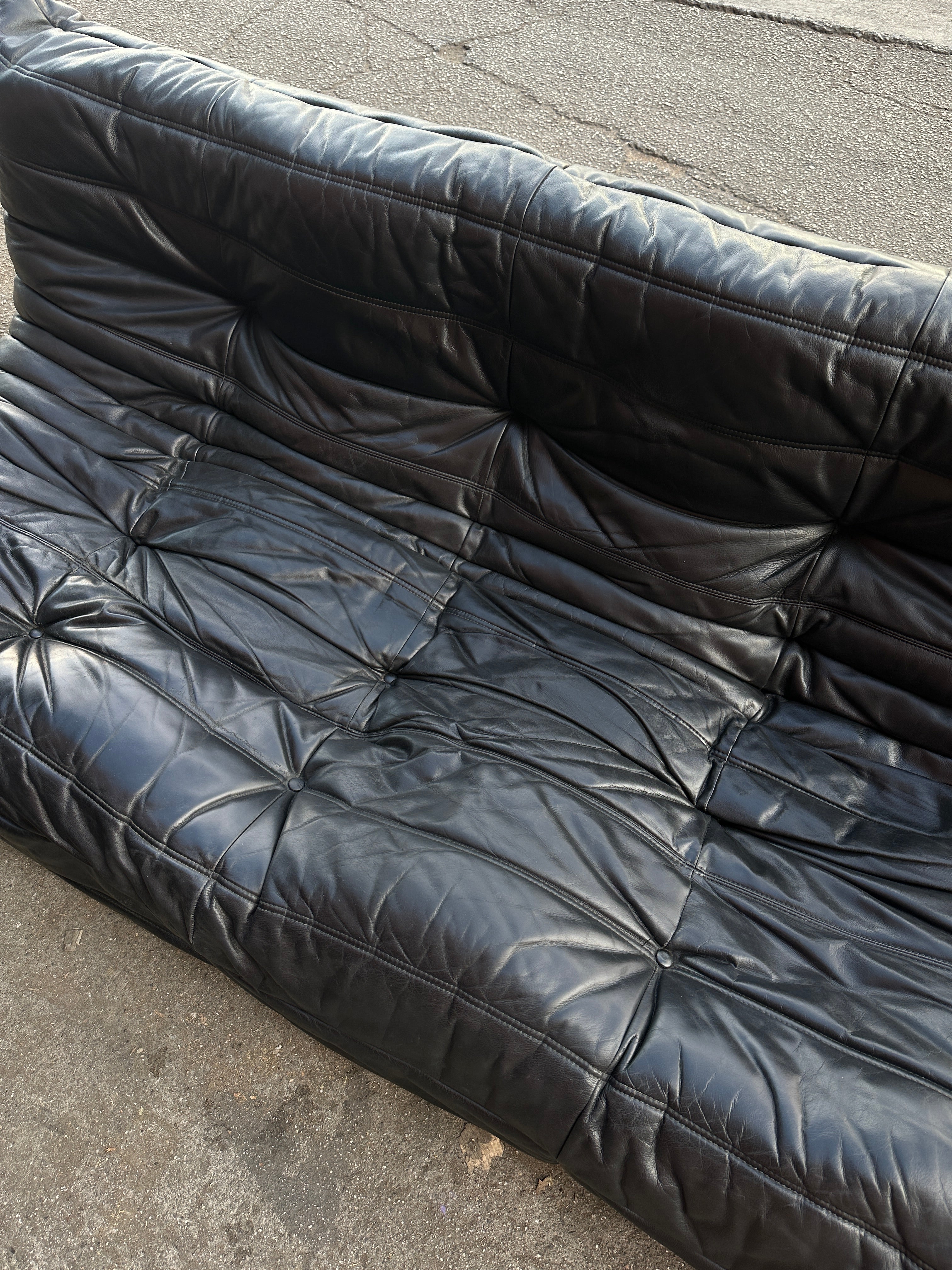 1990s Ligne Roset Leather Togo Sofa by Michel Ducaroy