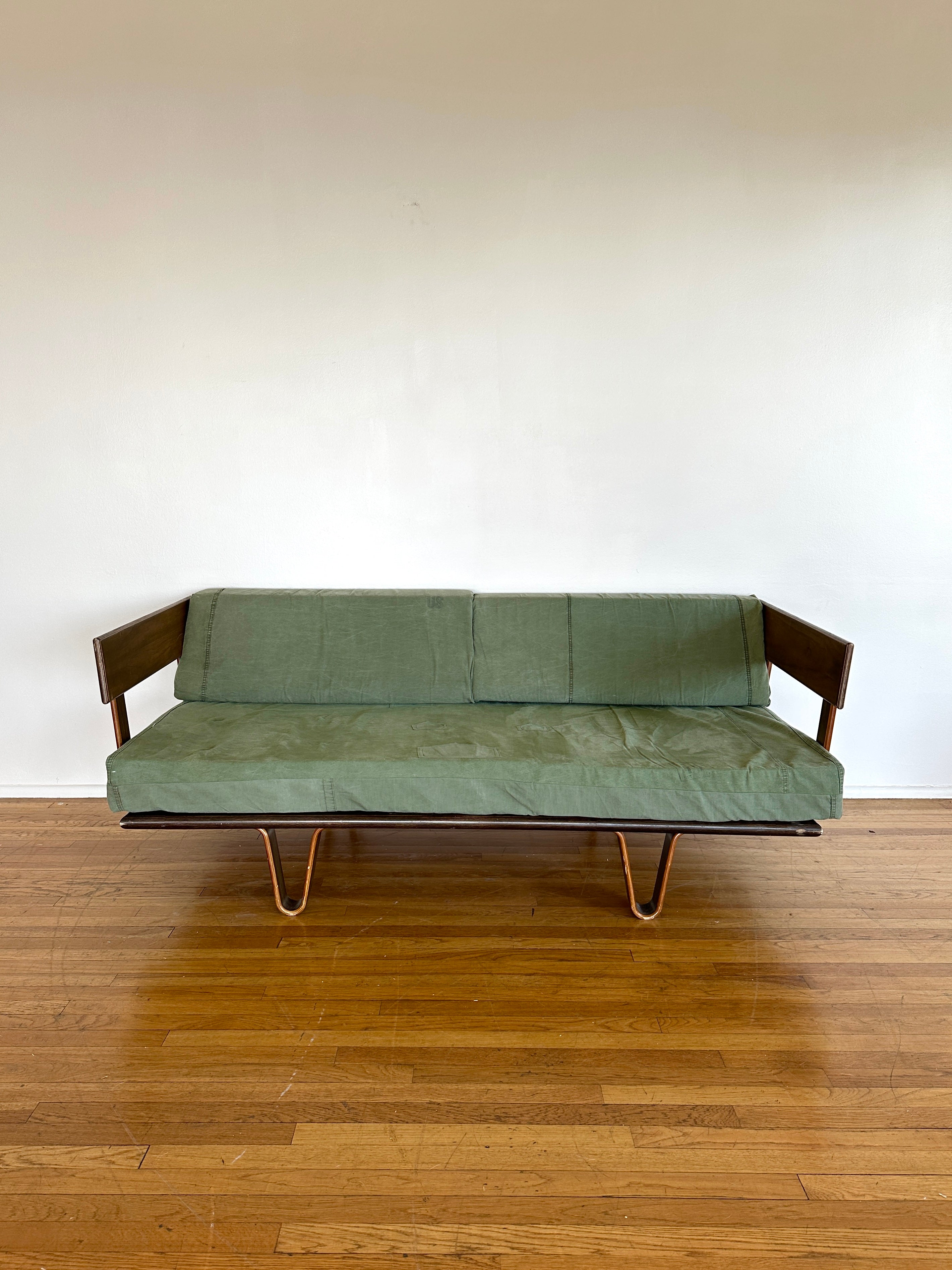 90s Modernica Case Study Bentwood Daybed with Vintage Military Canvas Tent Fabric