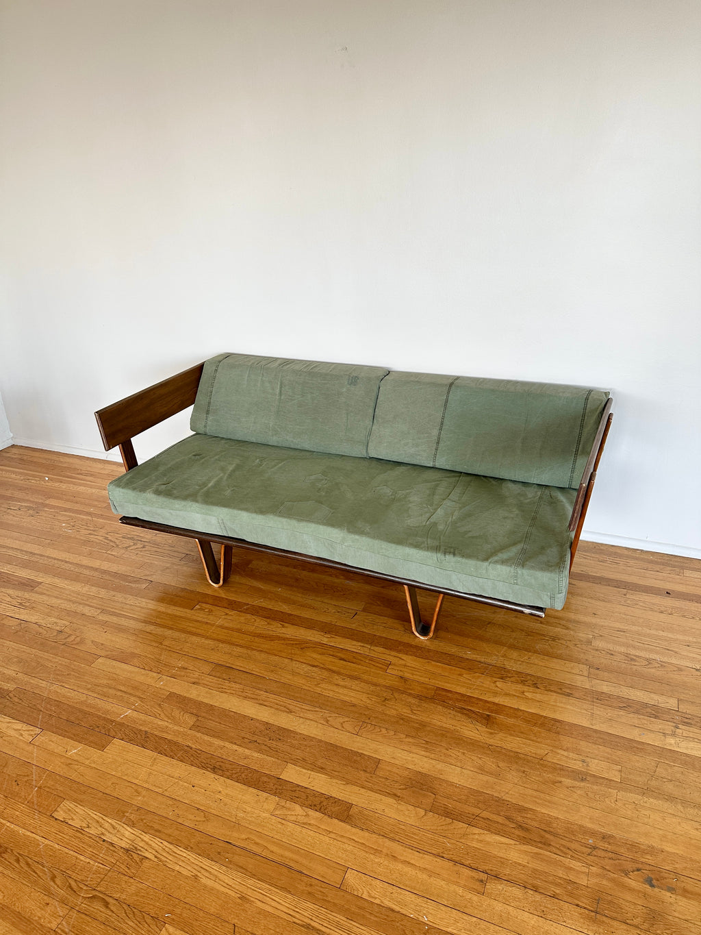 90s Modernica Case Study Bentwood Daybed with Vintage Military Canvas Tent Fabric