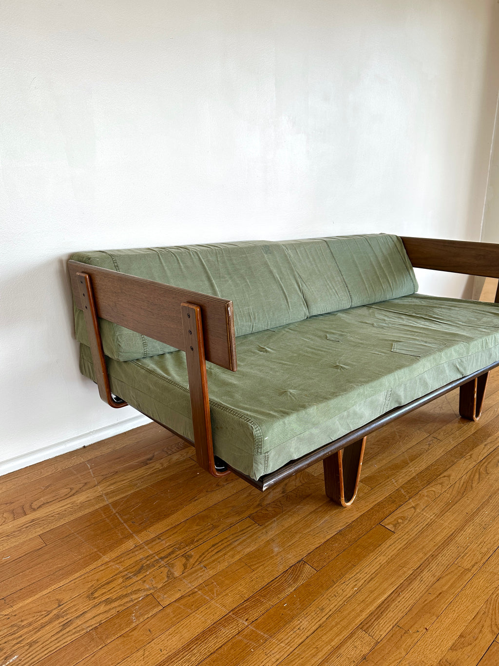 90s Modernica Case Study Bentwood Daybed with Vintage Military Canvas Tent Fabric