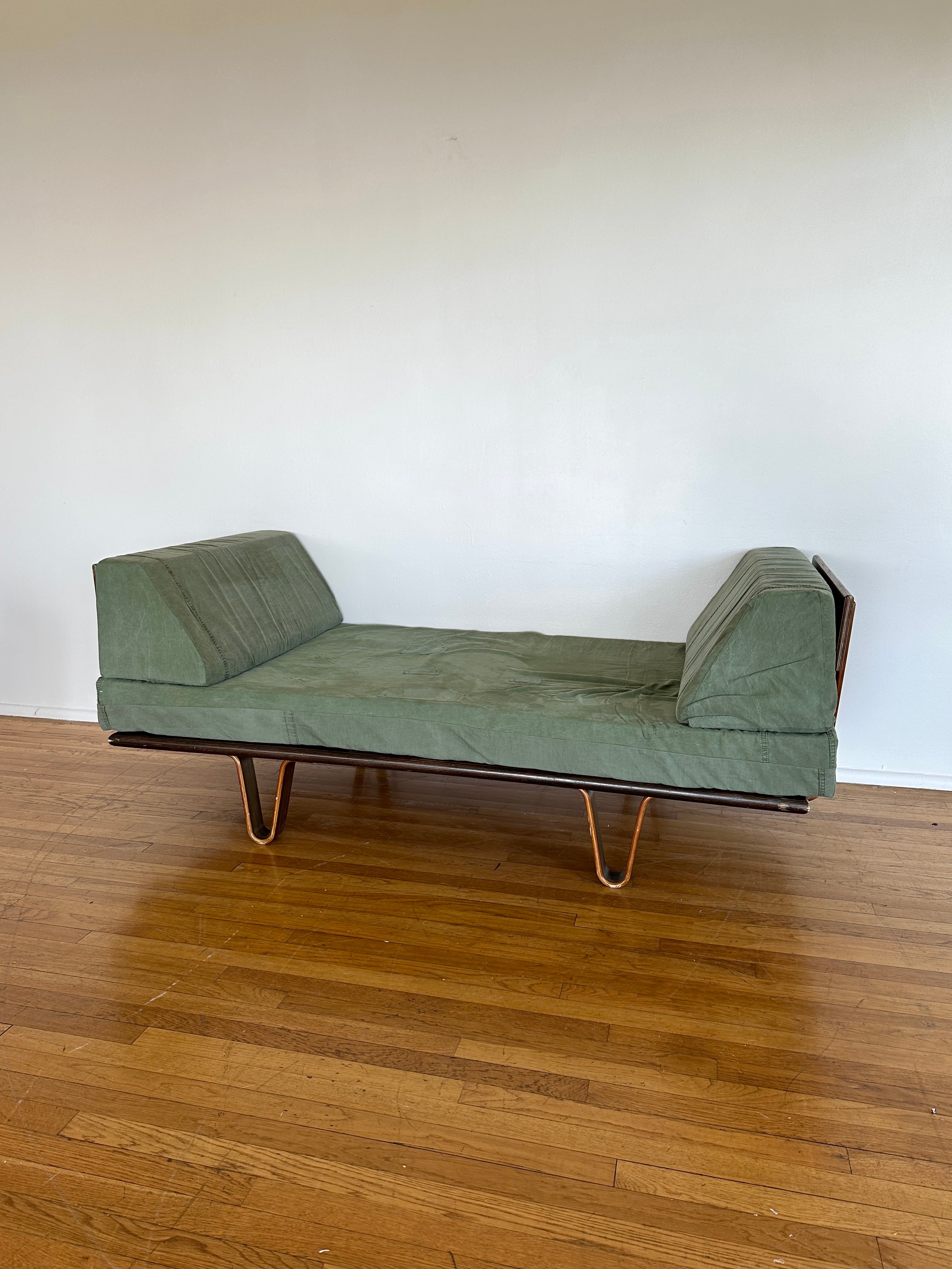 90s Modernica Case Study Bentwood Daybed with Vintage Military Canvas Tent Fabric