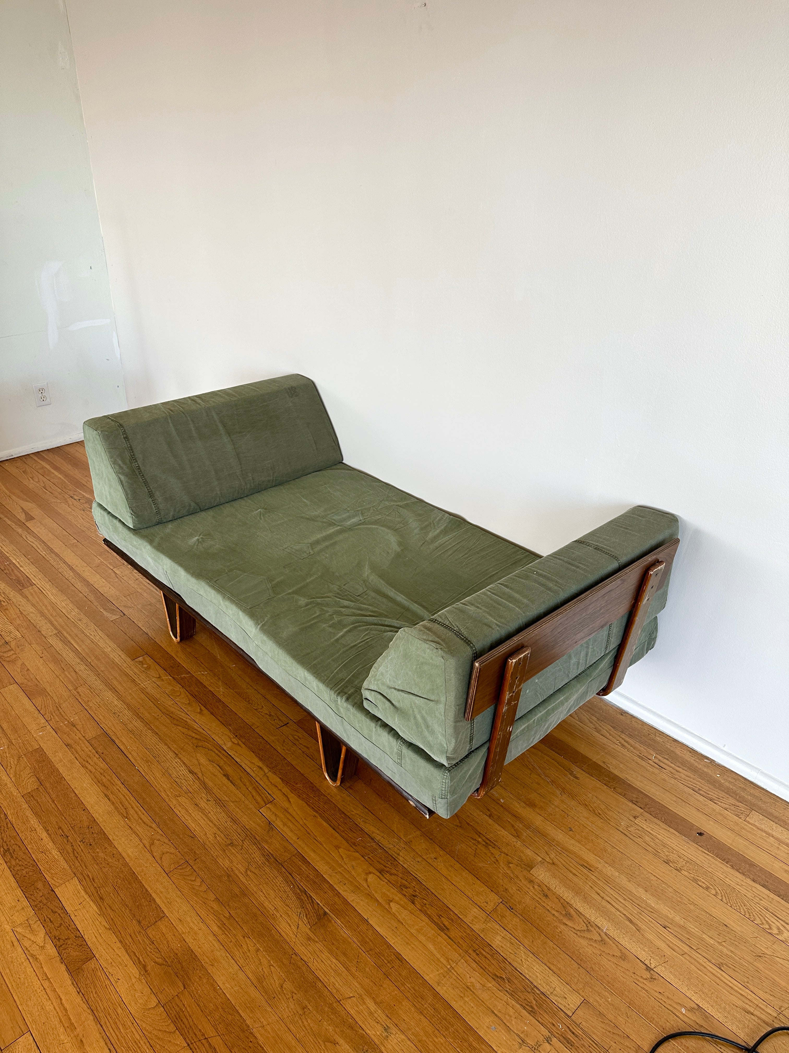 90s Modernica Case Study Bentwood Daybed with Vintage Military Canvas Tent Fabric