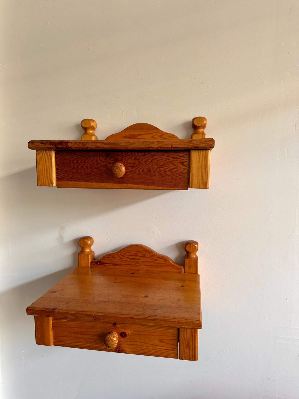 1970s Scandinavian Pine Floating Nightstands