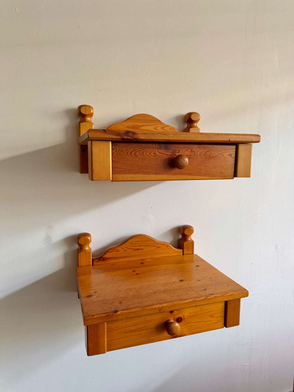 1970s Scandinavian Pine Floating Nightstands