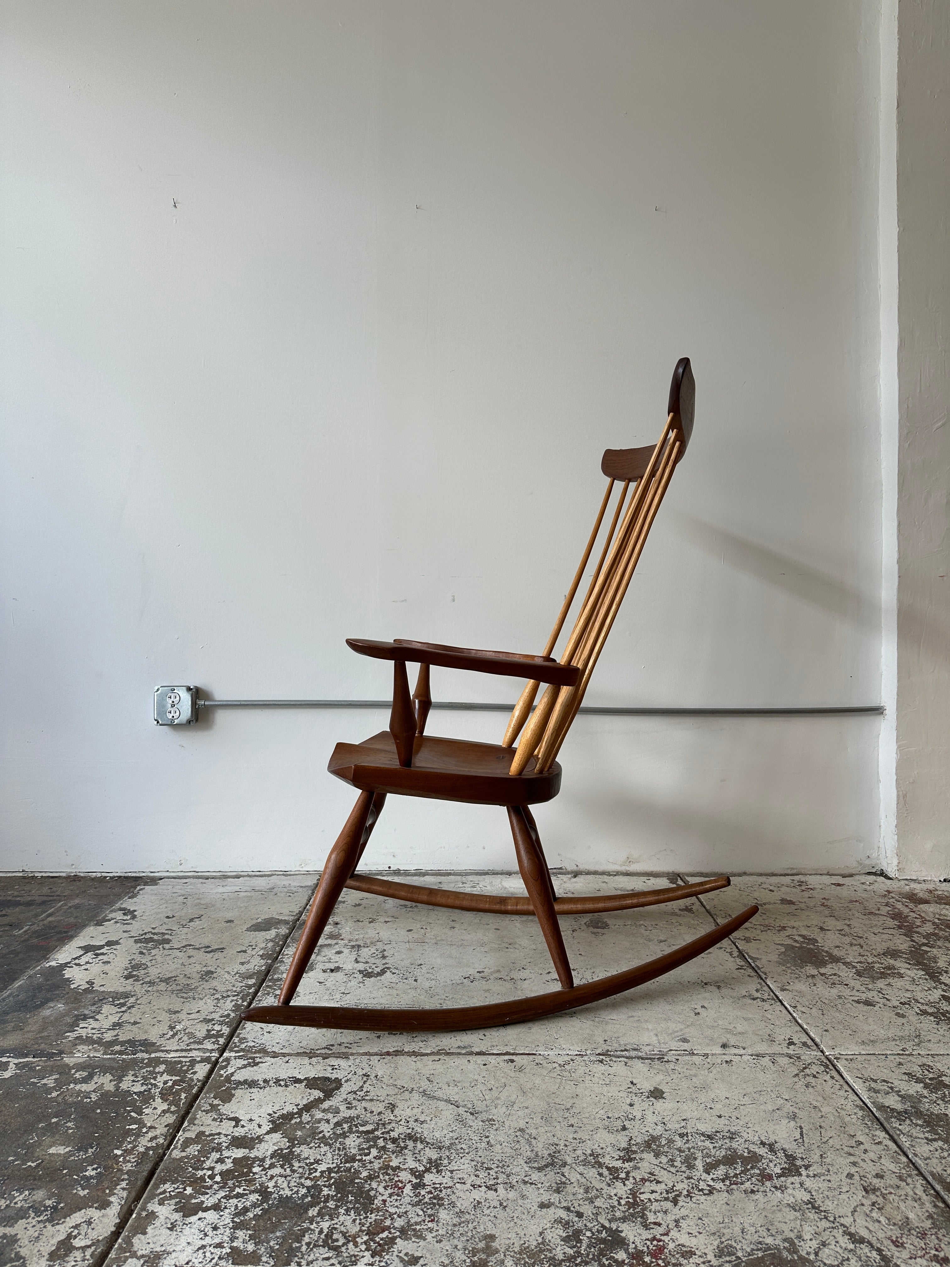 1986 Joe Graham Studio Made Rocking Chair in Walnut, Oak, & Hickory